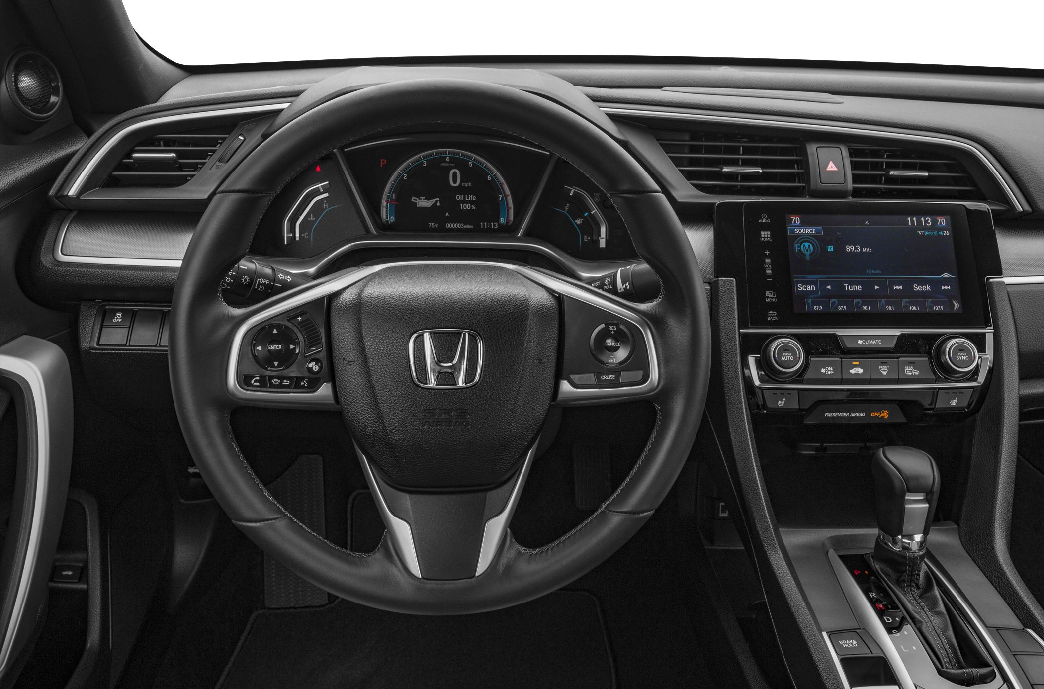 Digital dashboard and leather steering wheel with infotainment system