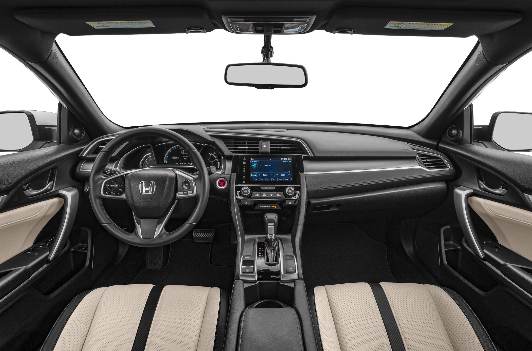 Modern interior with touchscreen display and multifunction steering wheel