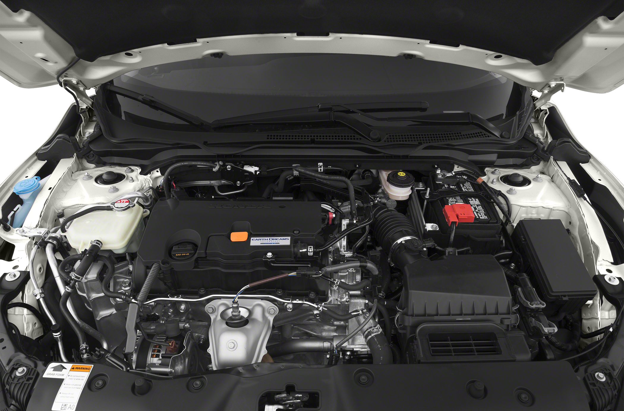 Engine bay with detailed components and layout under the hood.