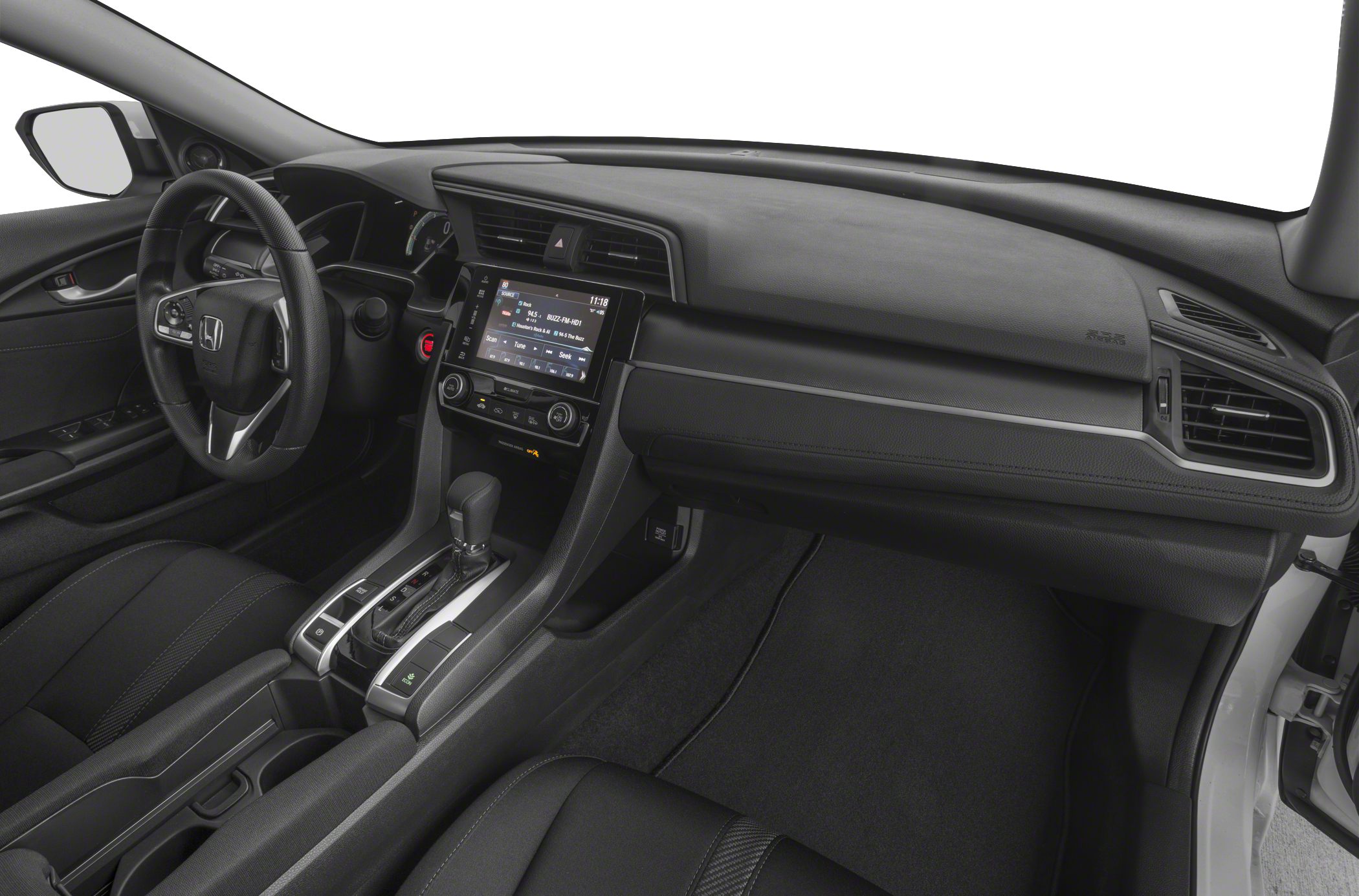 Touchscreen infotainment and automatic gear shift in modern interior