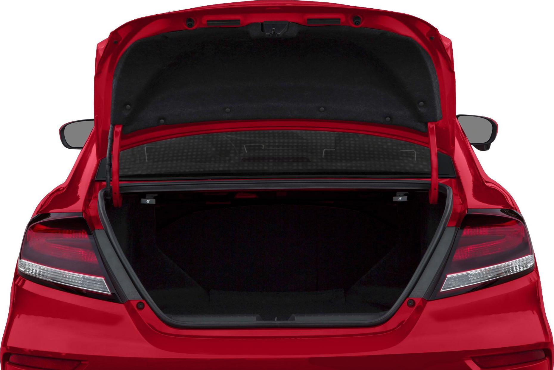 Open trunk and rear lights of a red sporty coupe