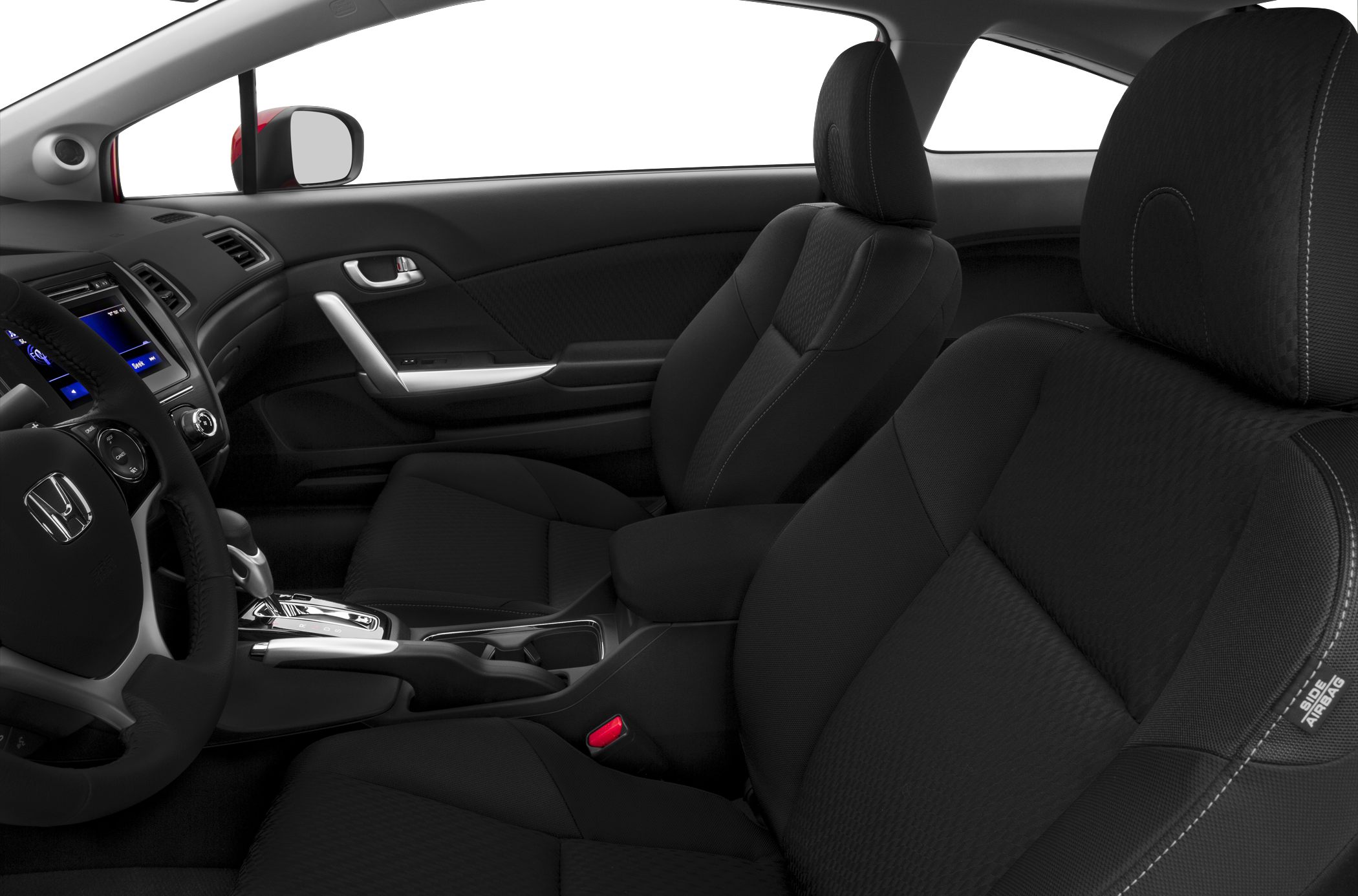 Modern car interior with dashboard and front seats