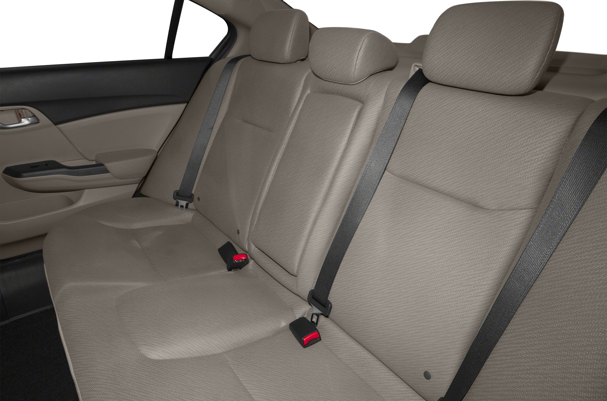 Beige rear seat upholstery with seatbelts