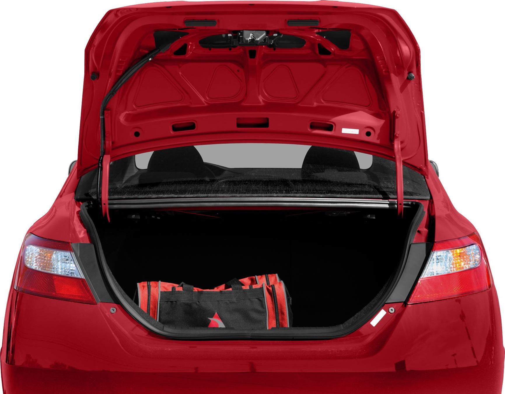 Open trunk with spacious cargo area and red-black bag