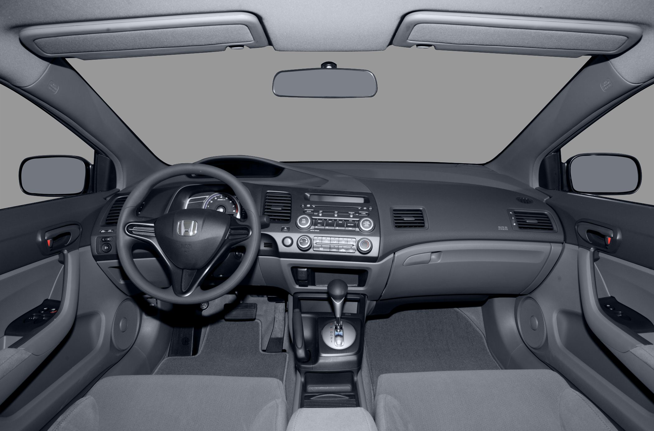 Dashboard and steering wheel with automatic gearshift in car interior