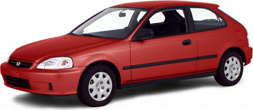 Red compact hatchback with black trim and five-spoke wheels