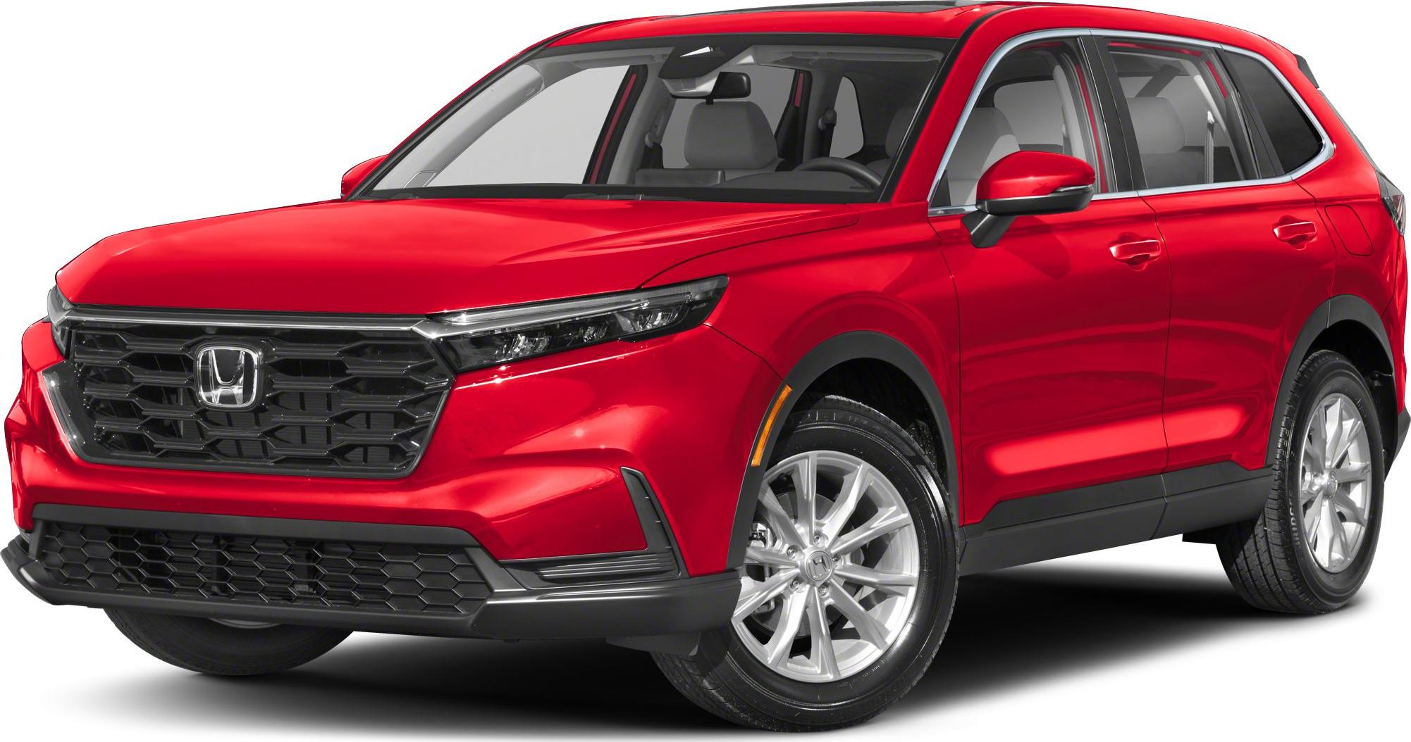 Sleek front grille, LED headlights, alloy wheels, and side profile of a red SUV.