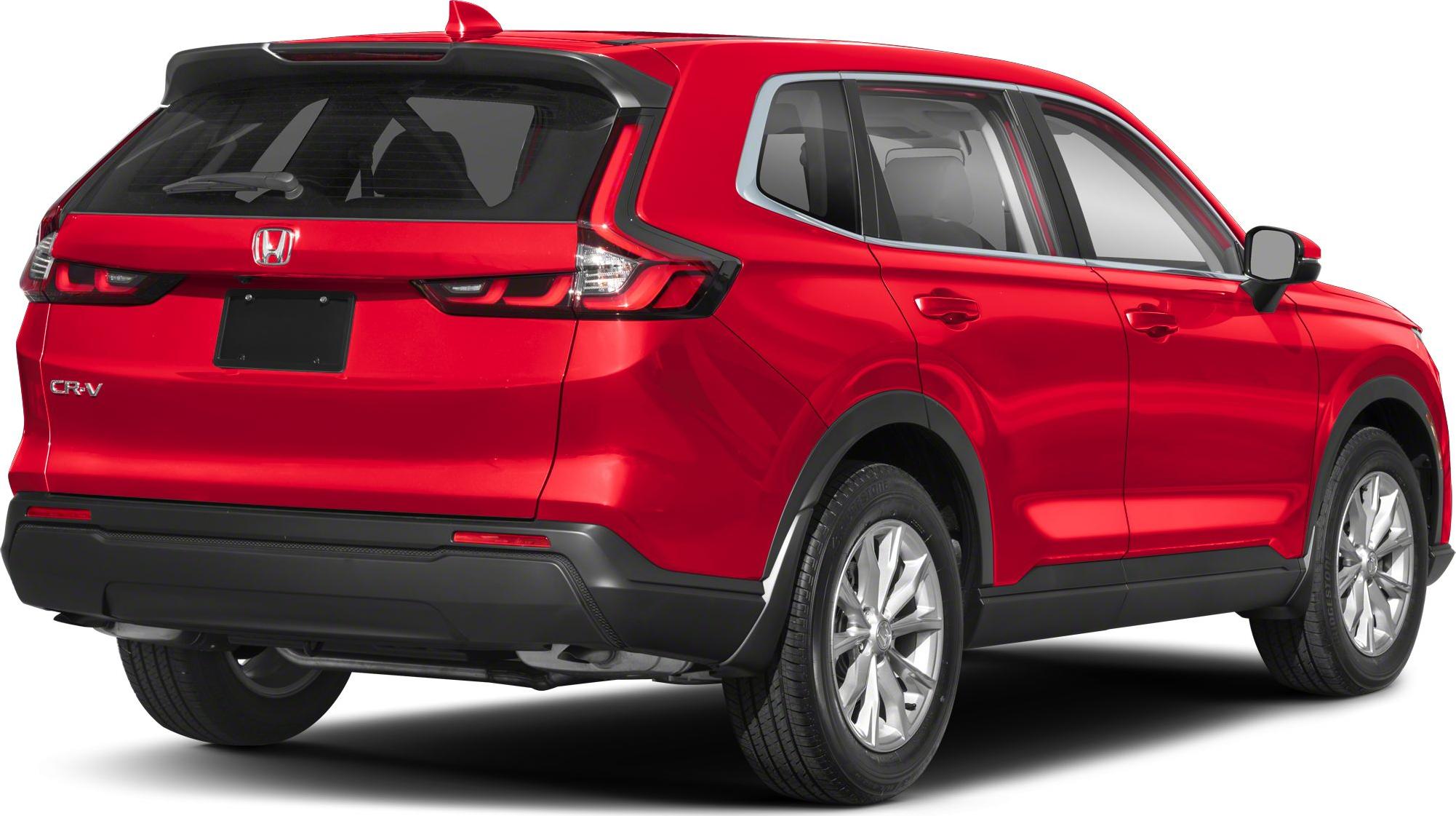 Rear and side view of a red SUV with distinctive taillights and alloy wheels