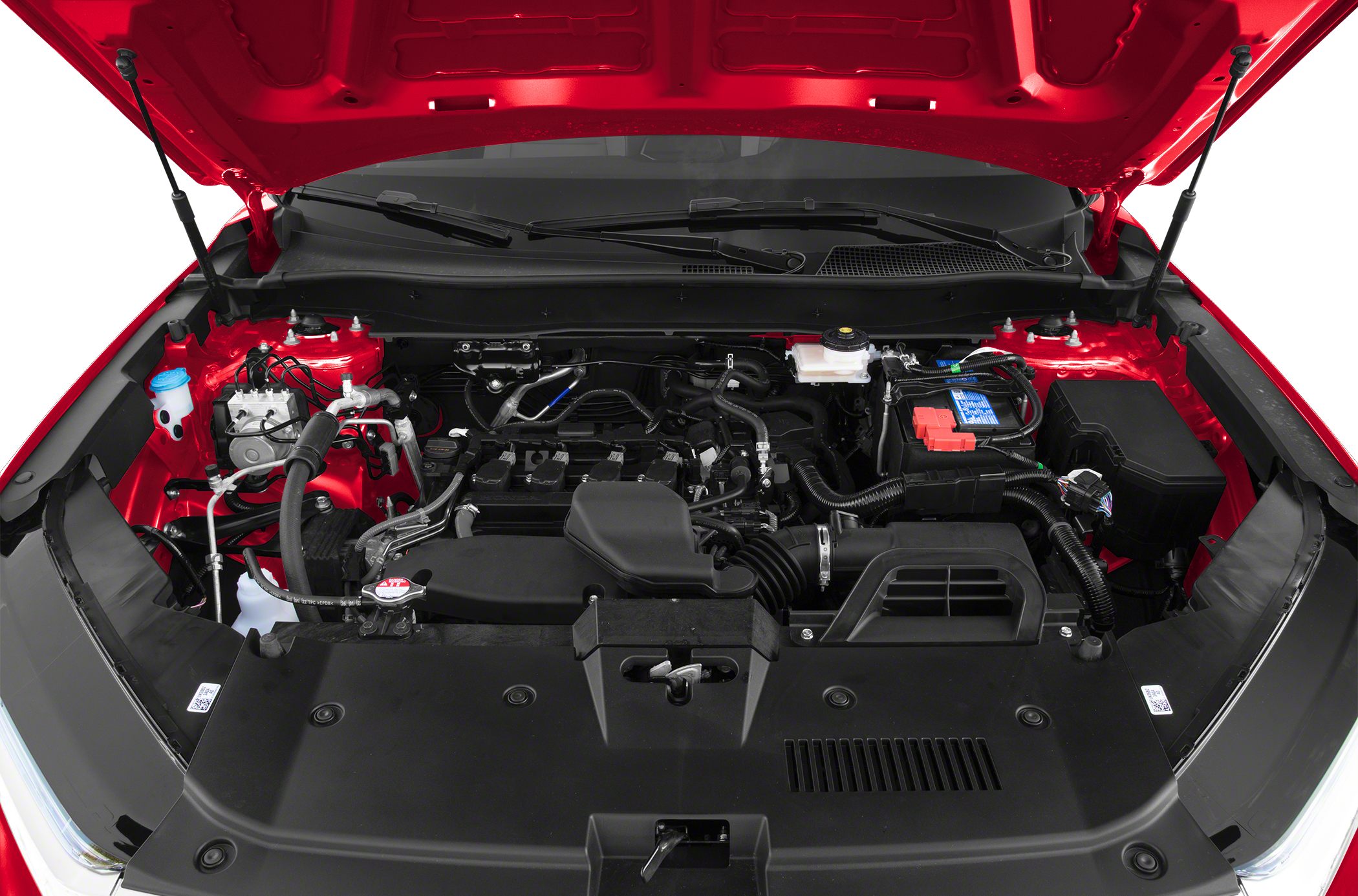 Open hood showing detailed engine bay with components and wiring