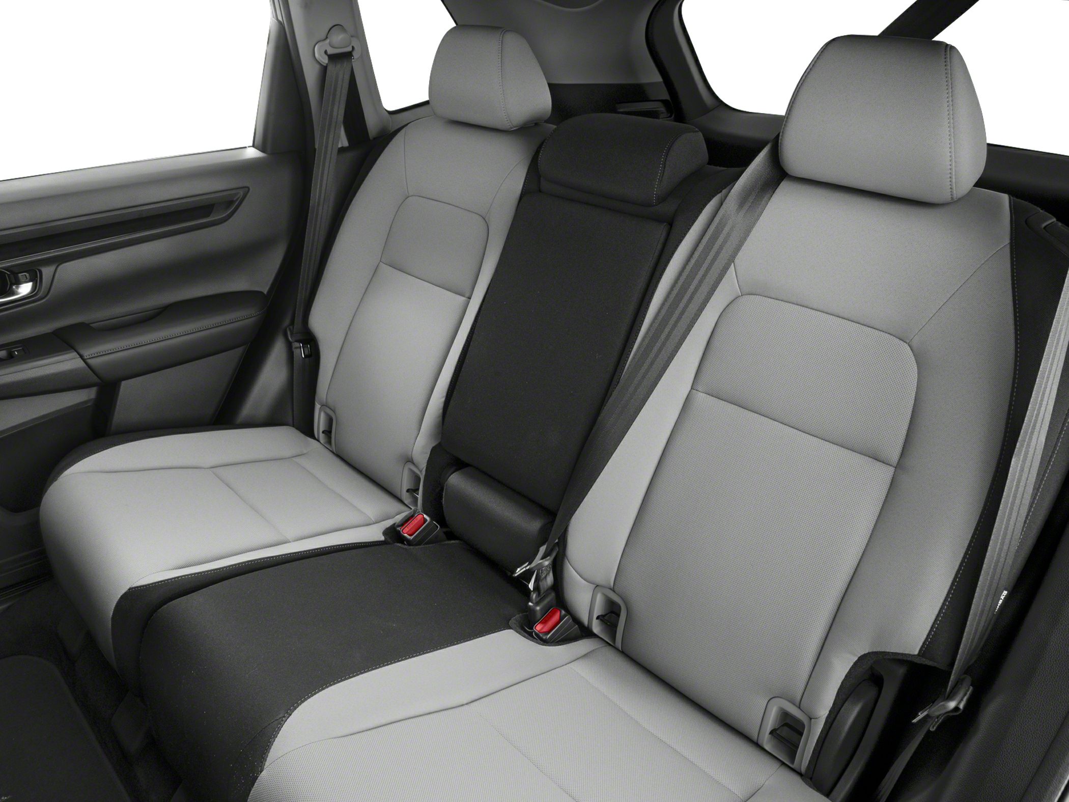 Rear seats with two-tone upholstery and integrated seat belts
