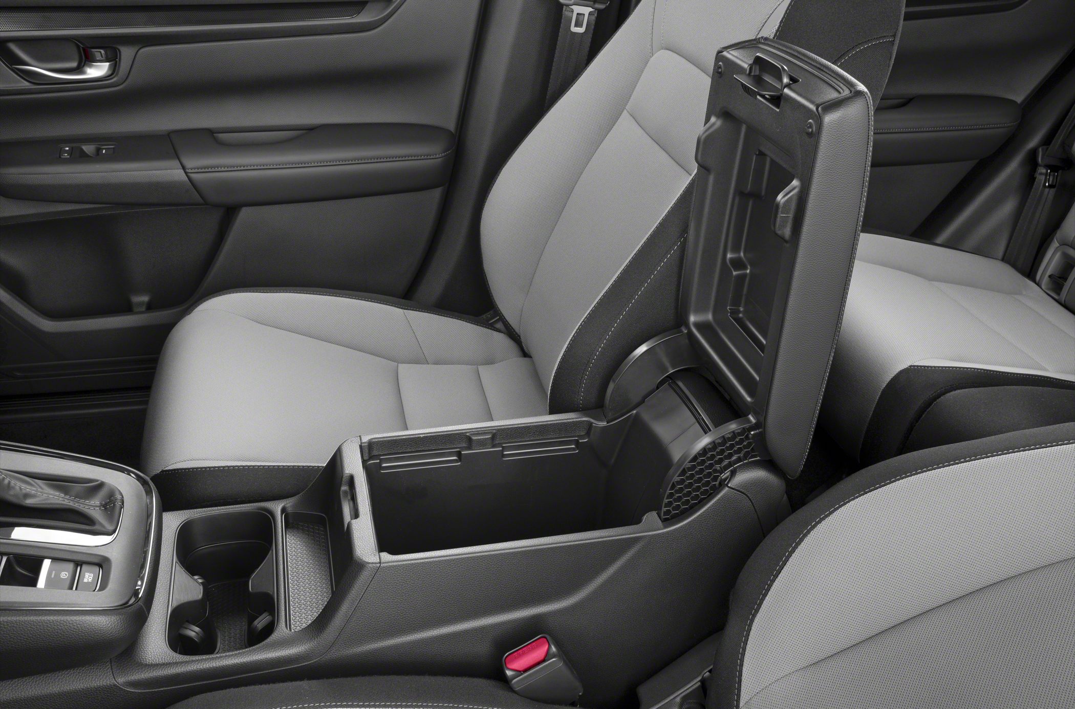 Ergonomic center console storage and front seats interior