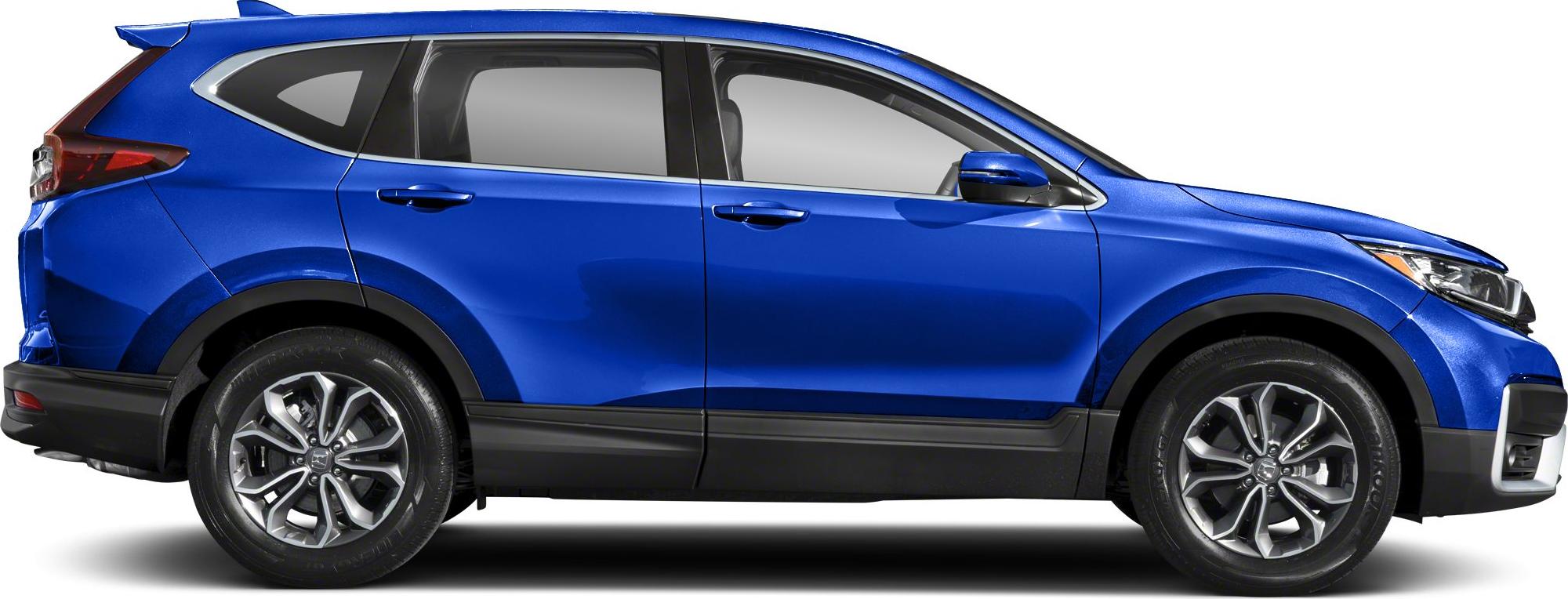 Blue compact SUV side view with alloy wheels and black trim