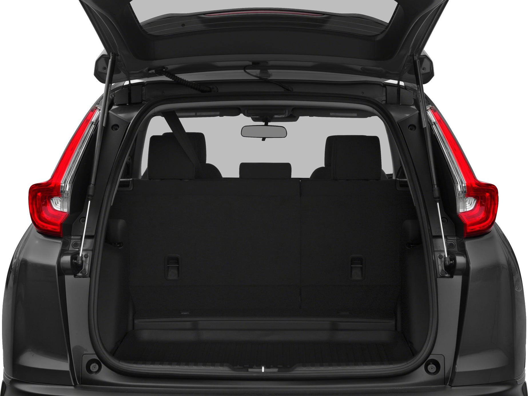 Open rear hatch and spacious cargo area with rear seat backs visible