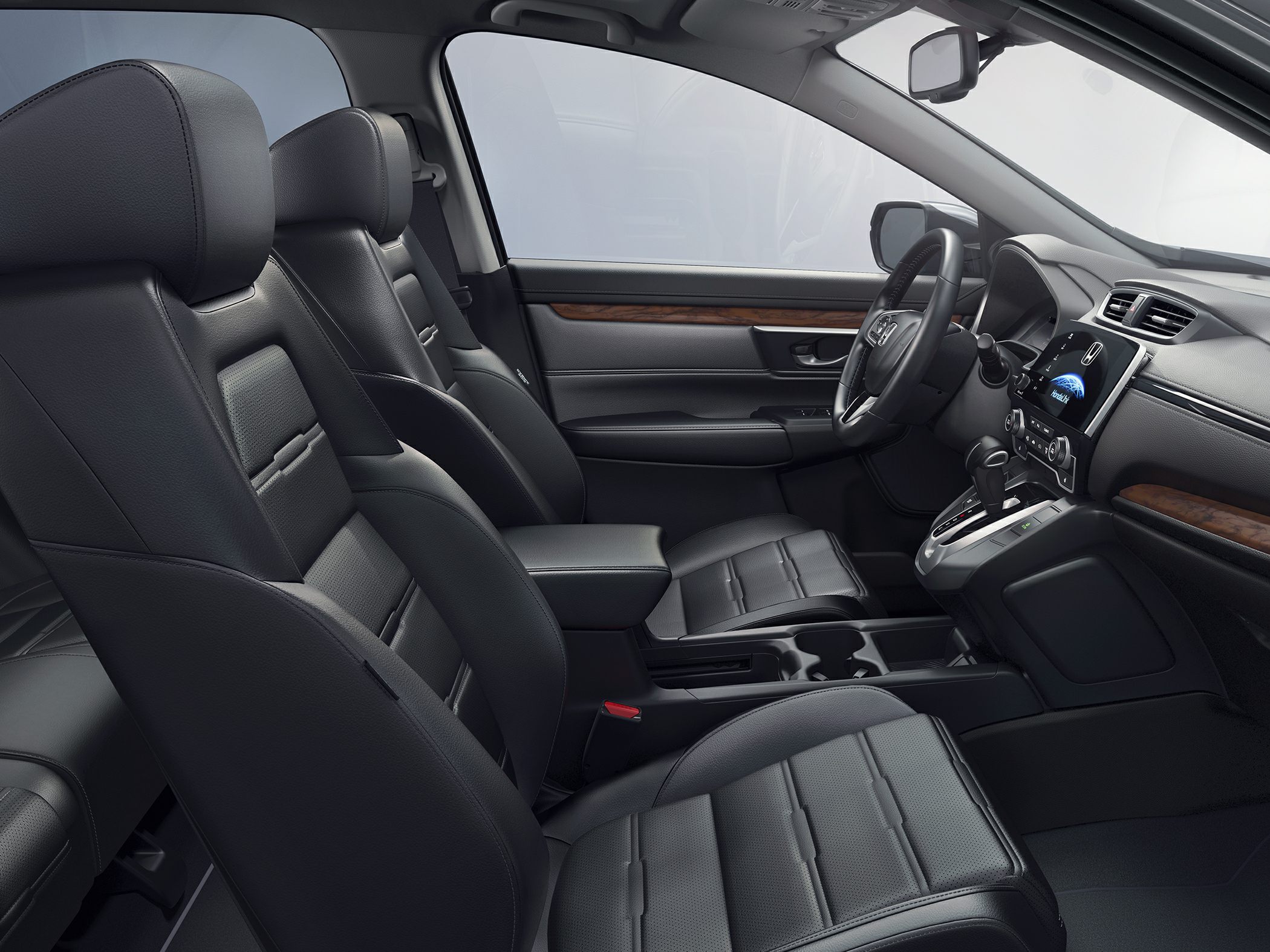 Black leather seats and modern dashboard with center console