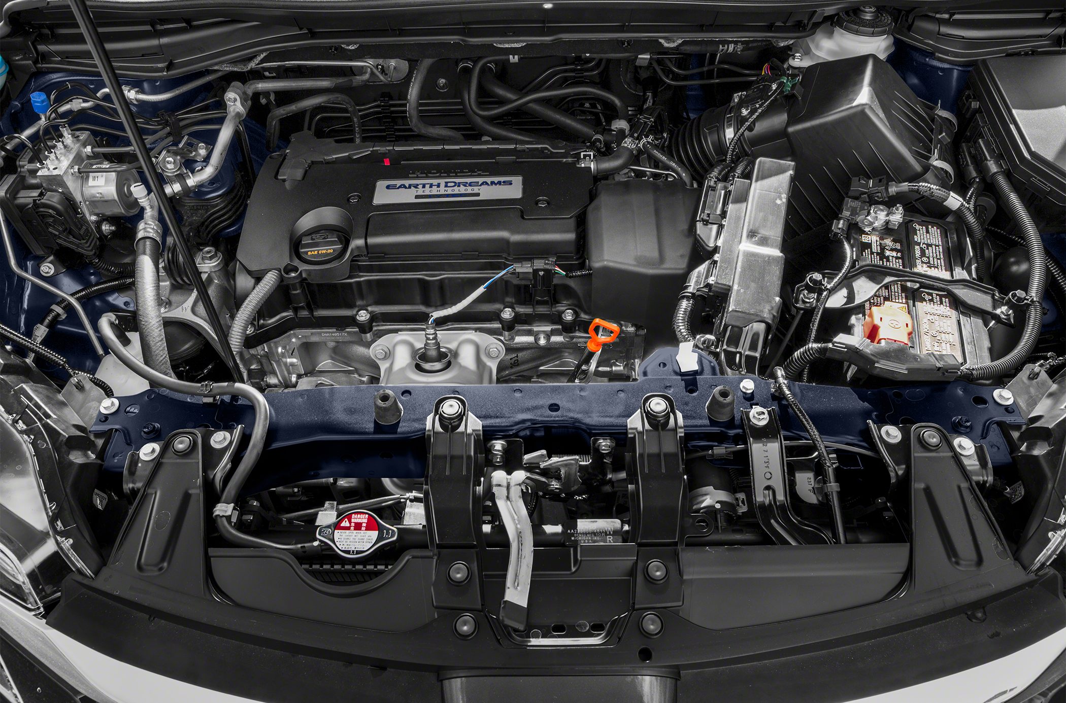 Engine bay with Earth Dreams Technology engine and automotive components
