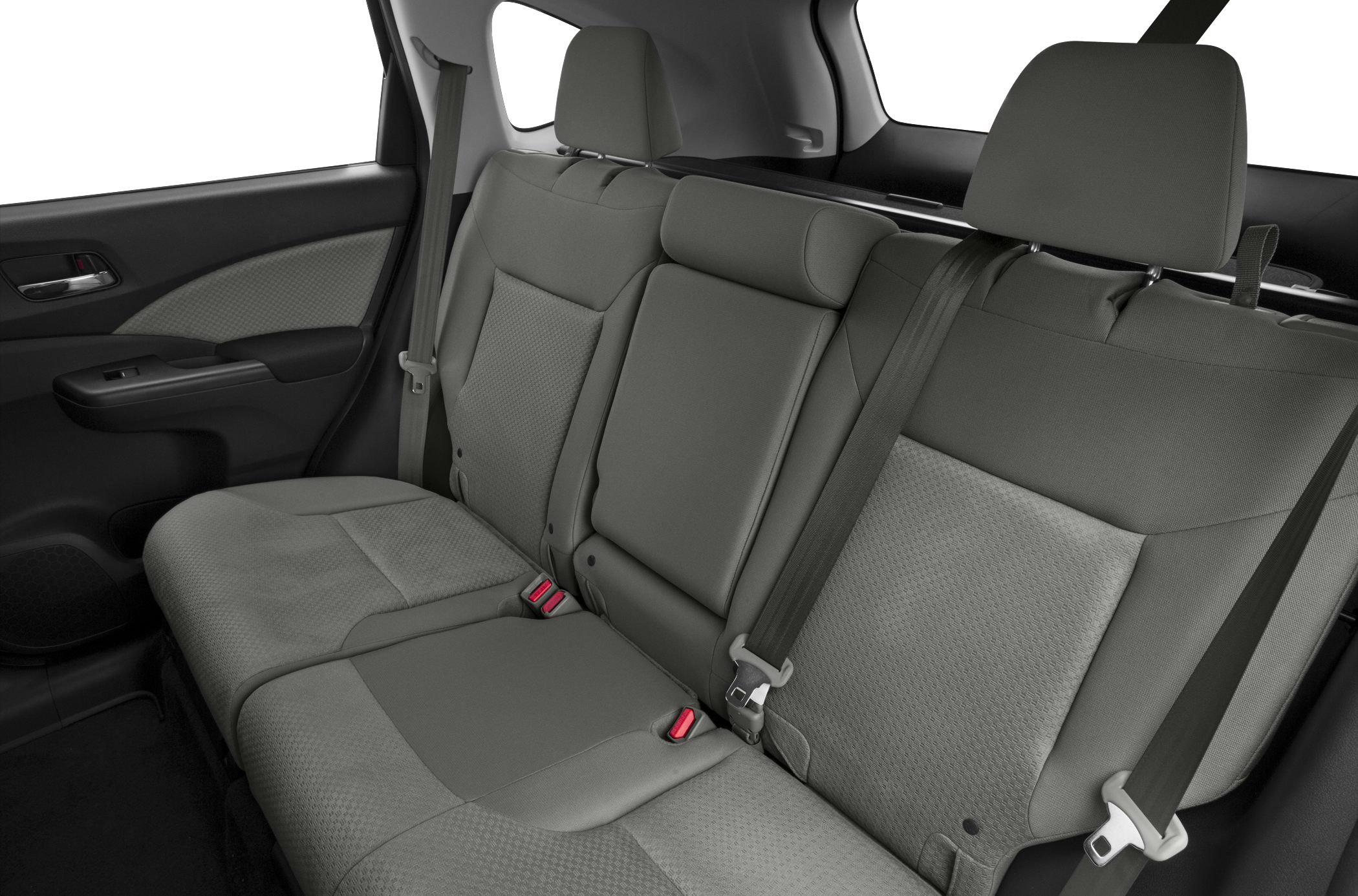 Rear fabric seats and safety belts with headrests in an SUV interior