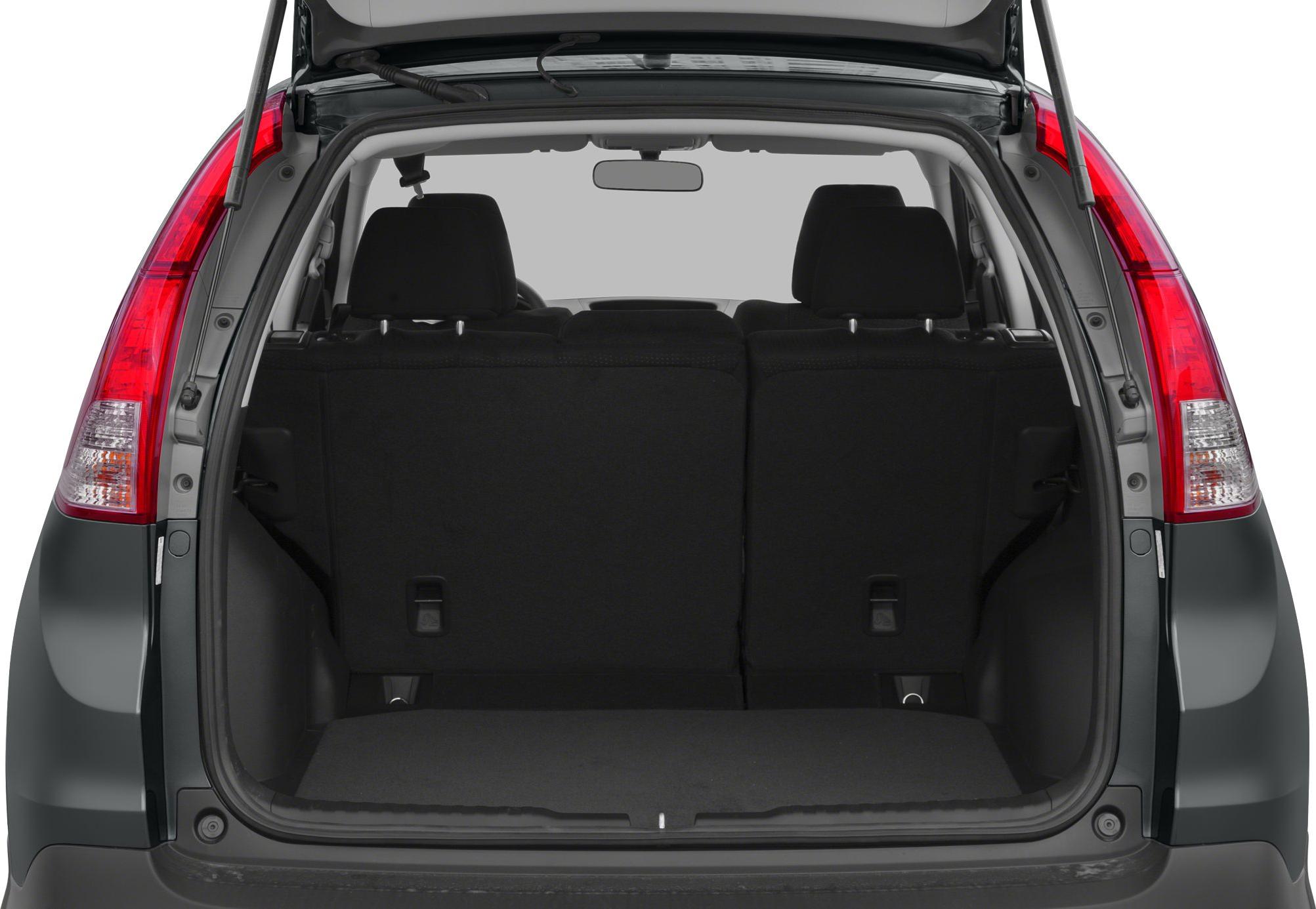 Open trunk with folded rear seats and spacious cargo area