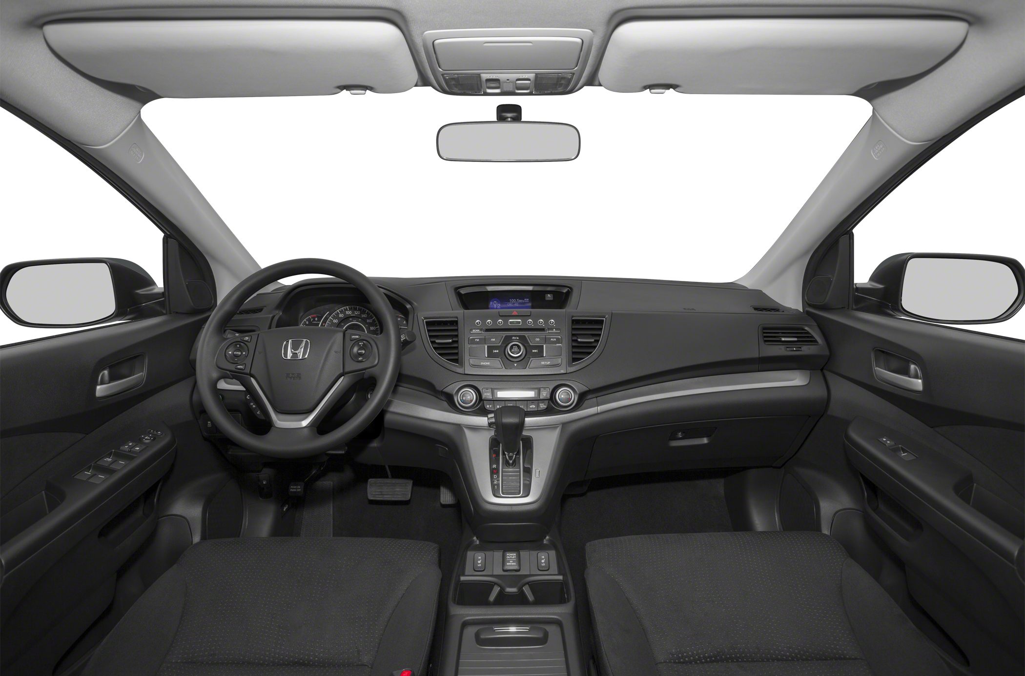 Dashboard and steering wheel with central console and gear shift