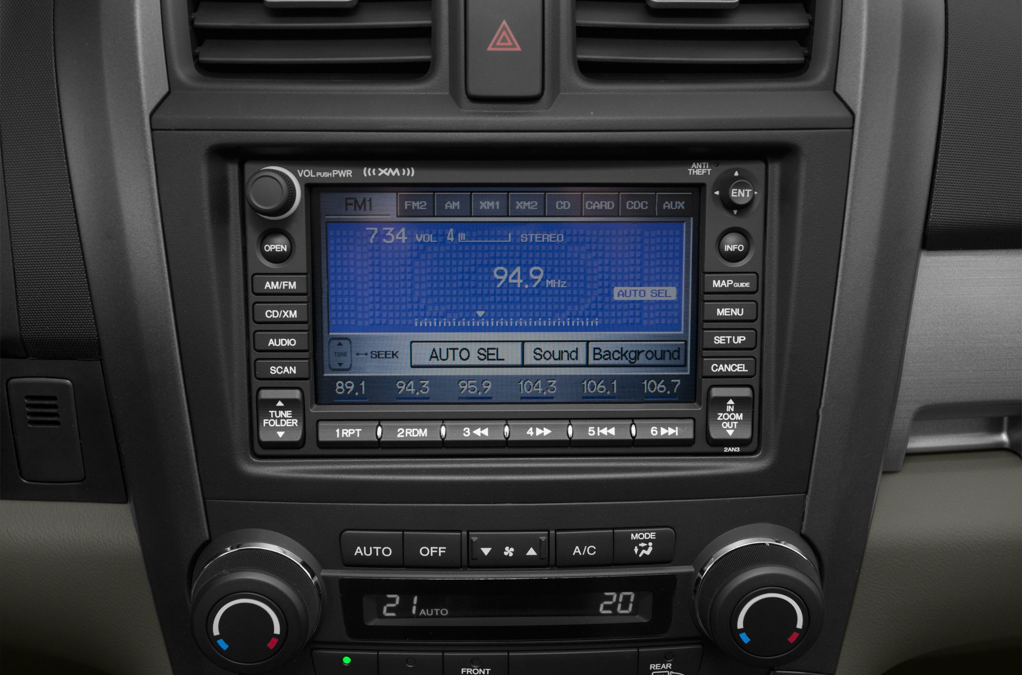 Radio and dual-zone climate control interface with tuning and audio functions