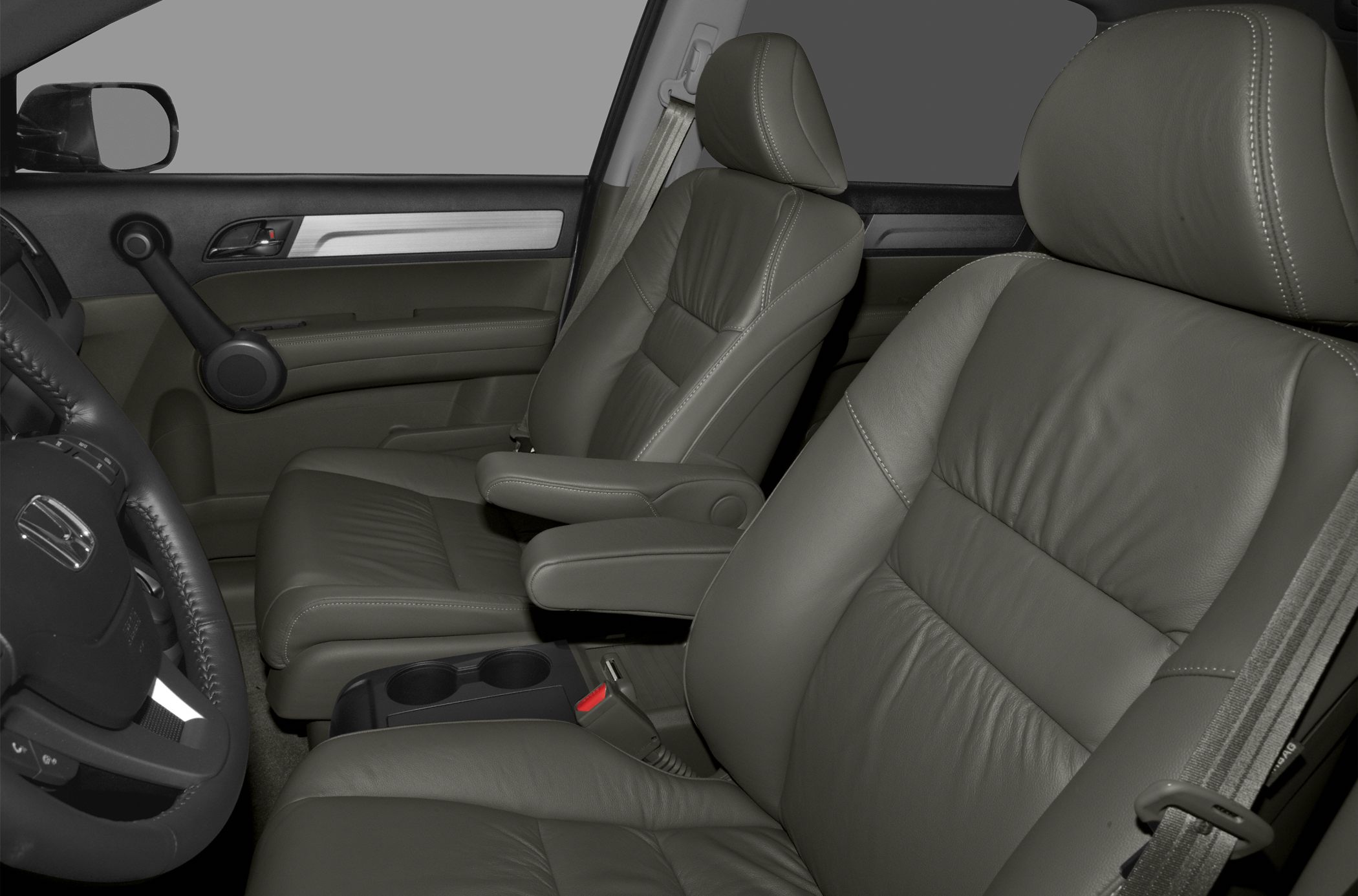 Leather front seats and door panel with armrest and manual window crank