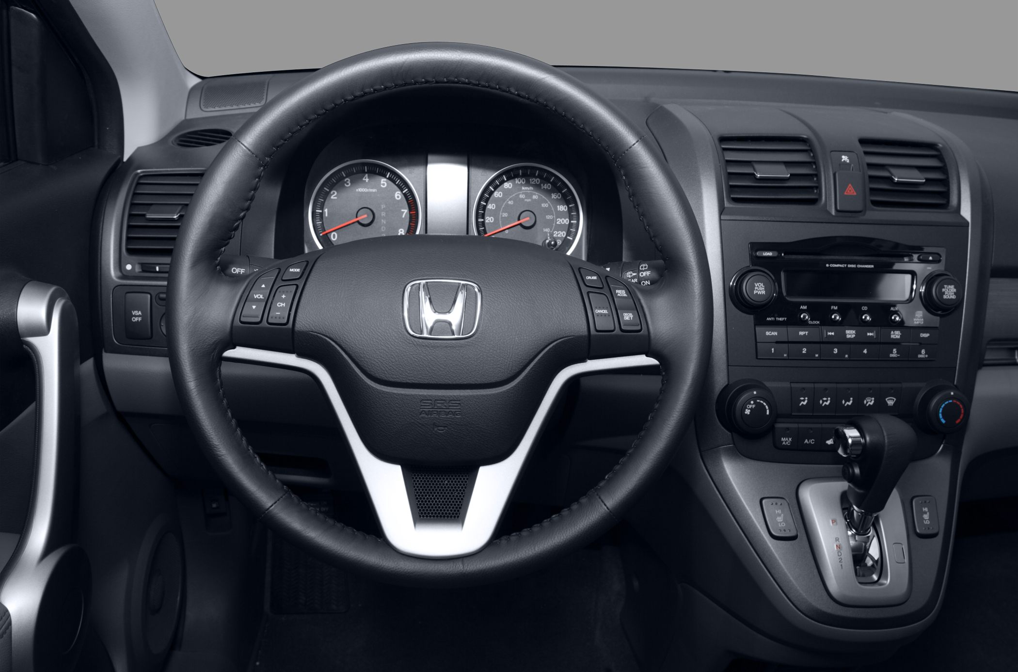 Multifunction steering wheel and dashboard with controls and instrument cluster