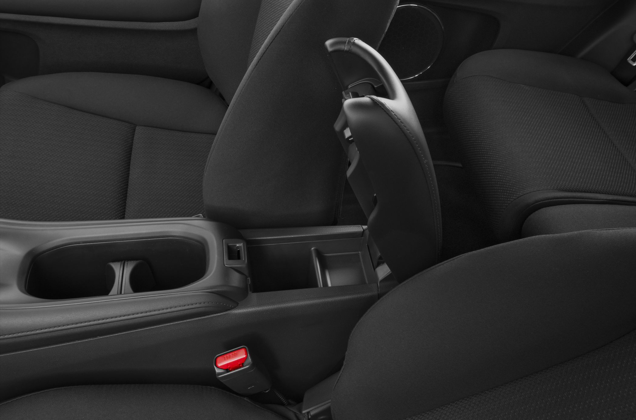 Center console with cup holder and rear seat folding mechanism