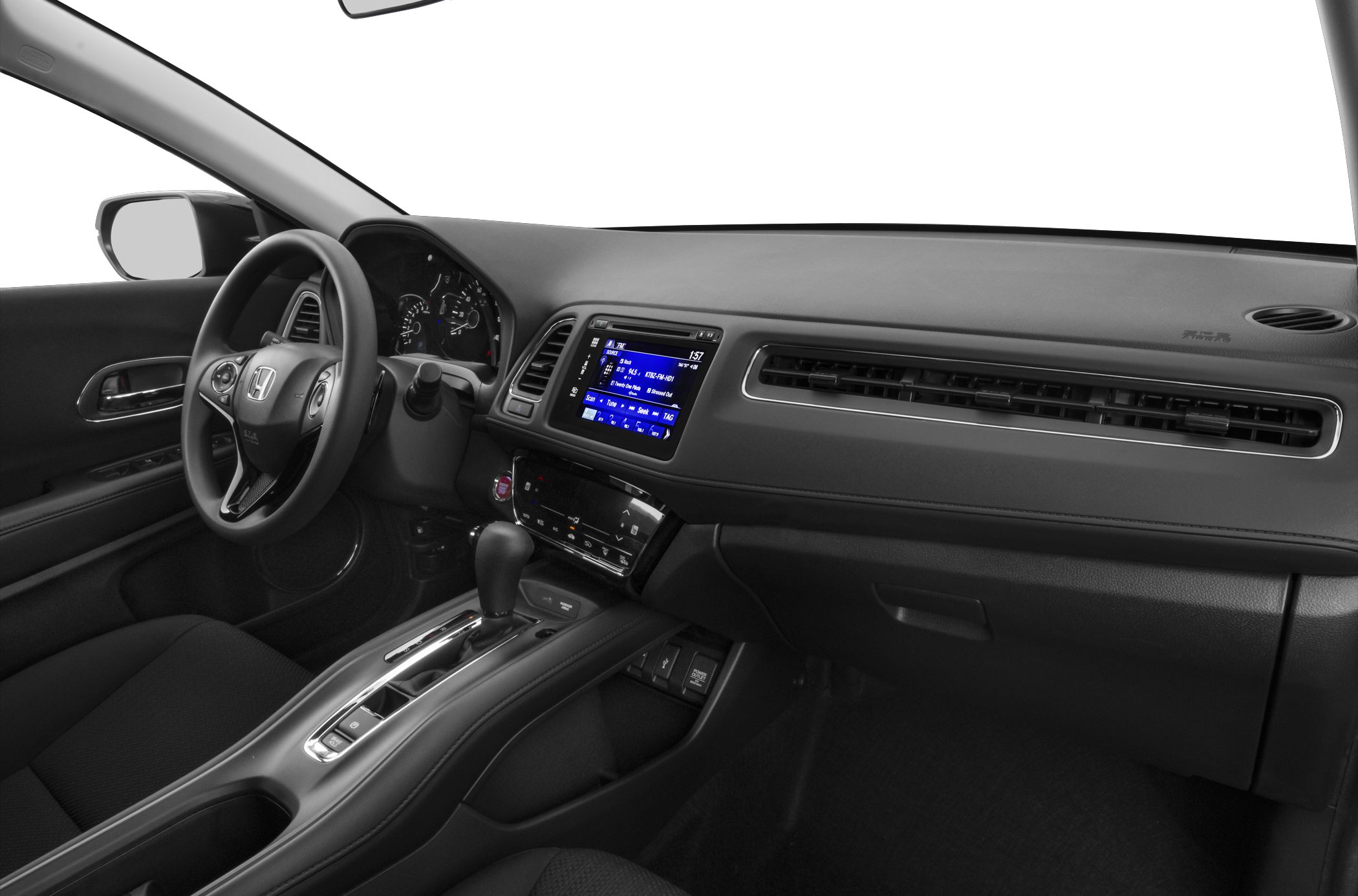 Modern dashboard with digital infotainment and steering wheel controls