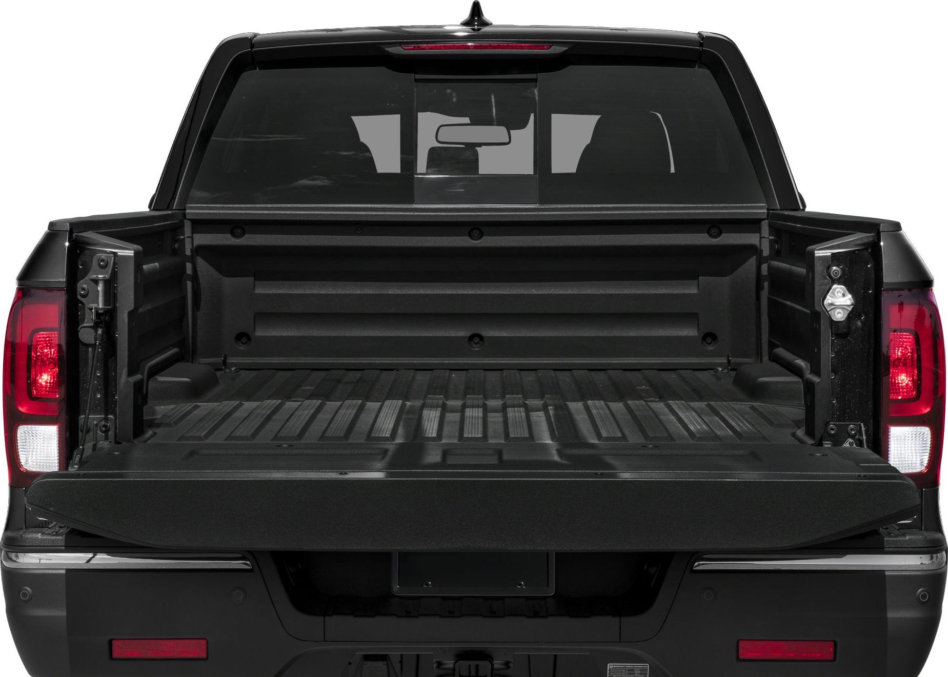 Open truck bed with tailgate down showing cargo space and rear tail lights.