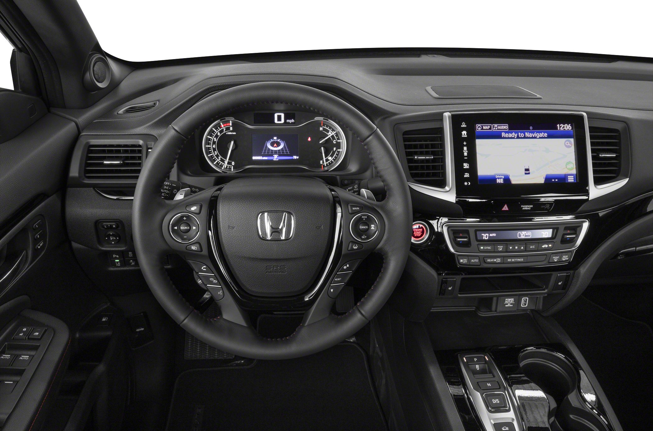 Steering wheel, digital instrument cluster, touchscreen infotainment system