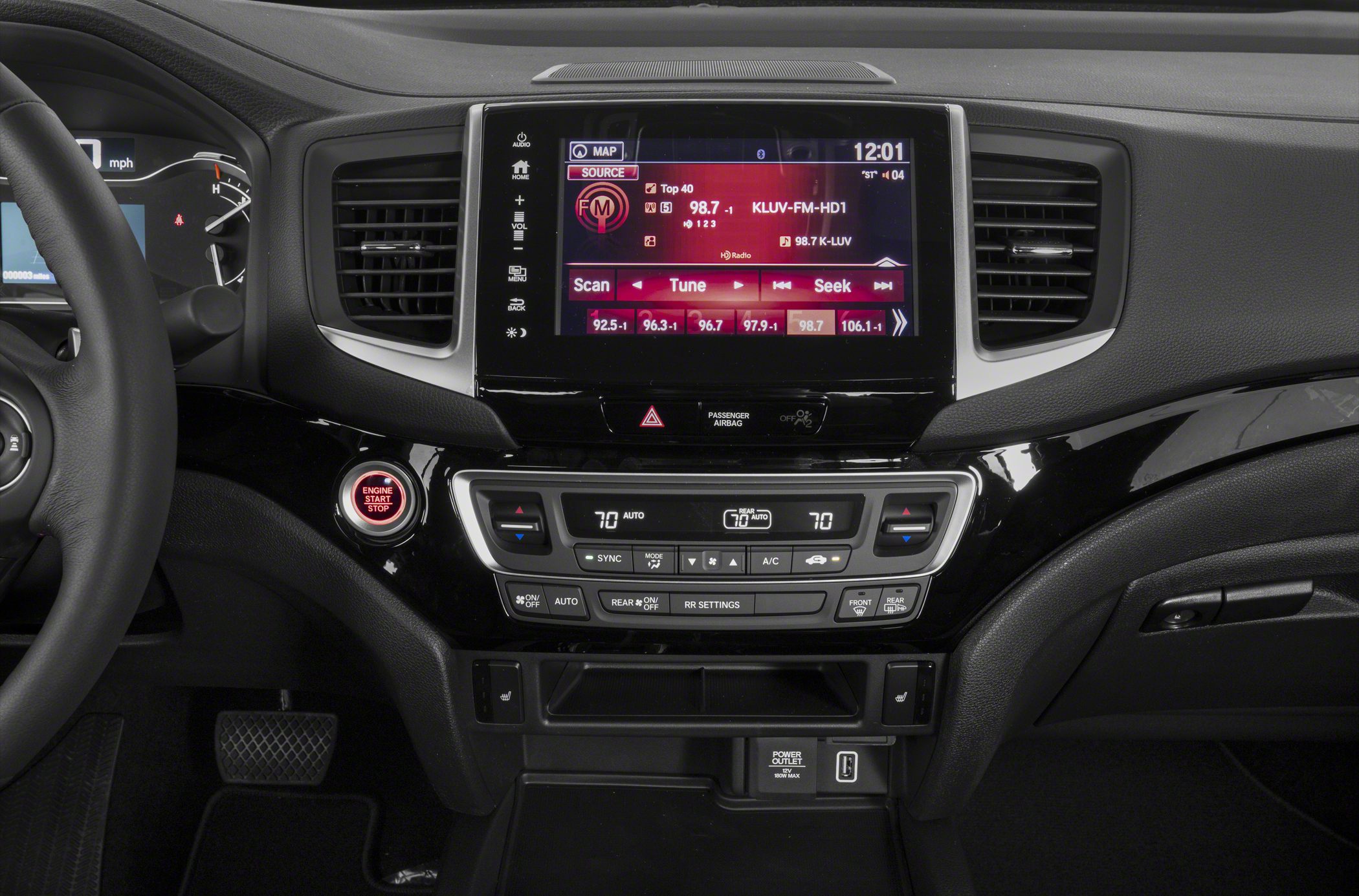 Touchscreen infotainment and digital climate control with push-start button