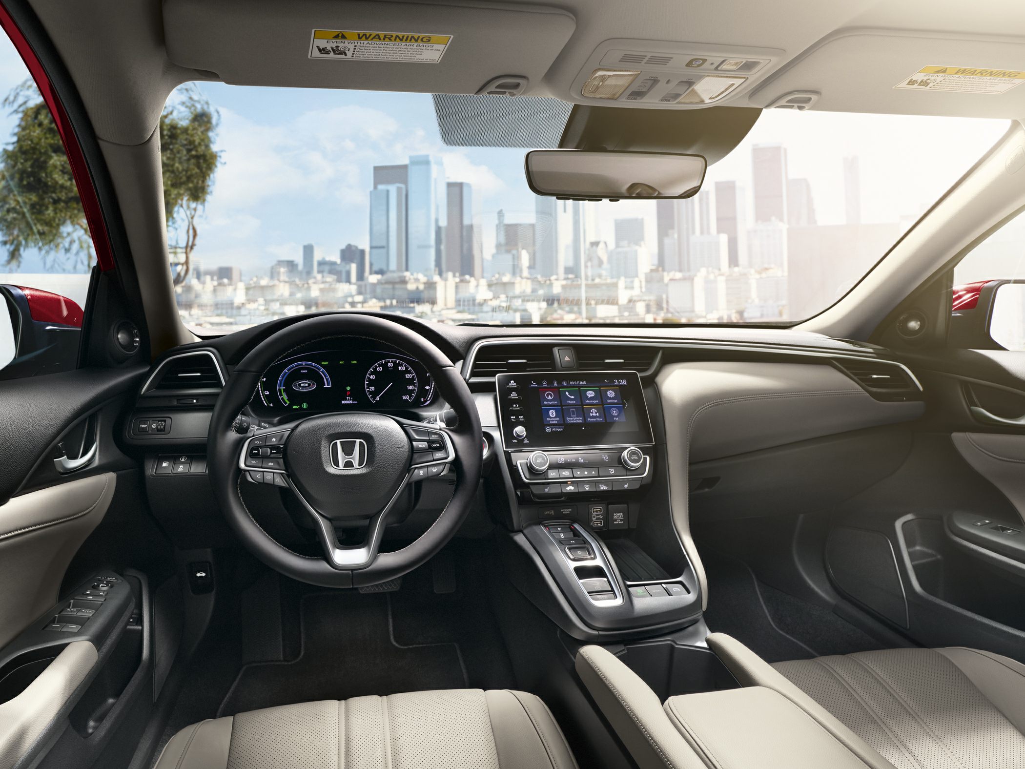 Digital dashboard with touchscreen infotainment system and modern steering wheel