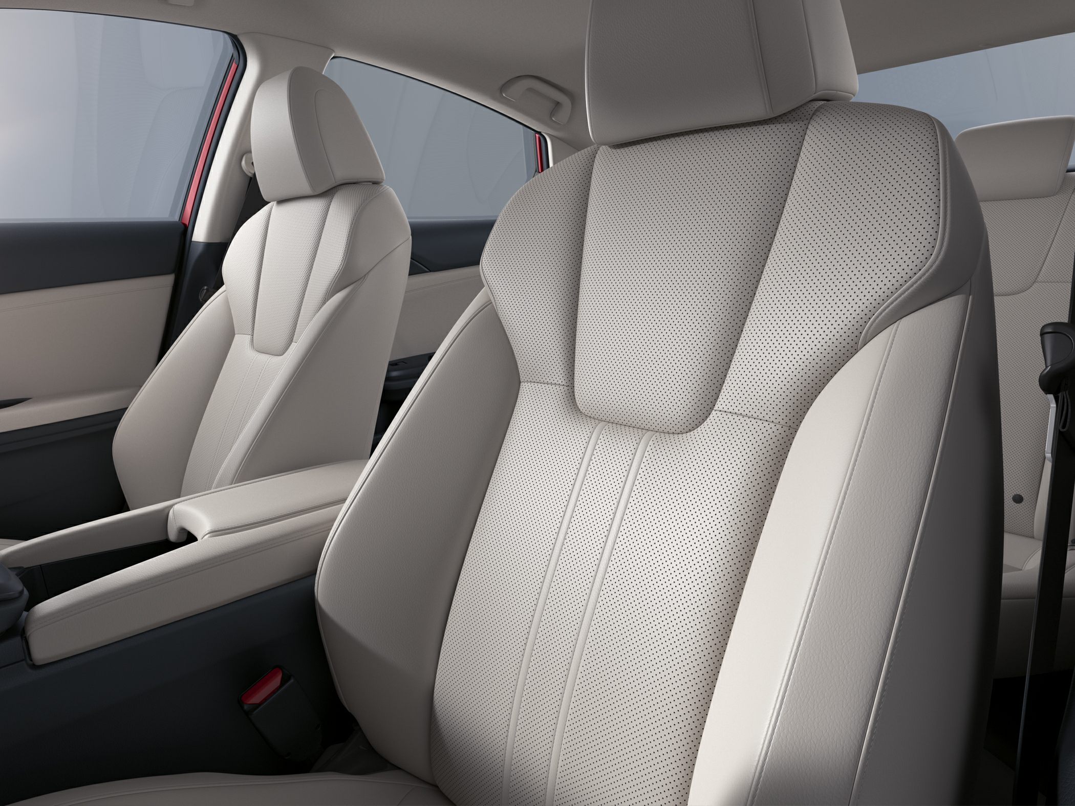 Beige leather perforated front seats with ergonomic design