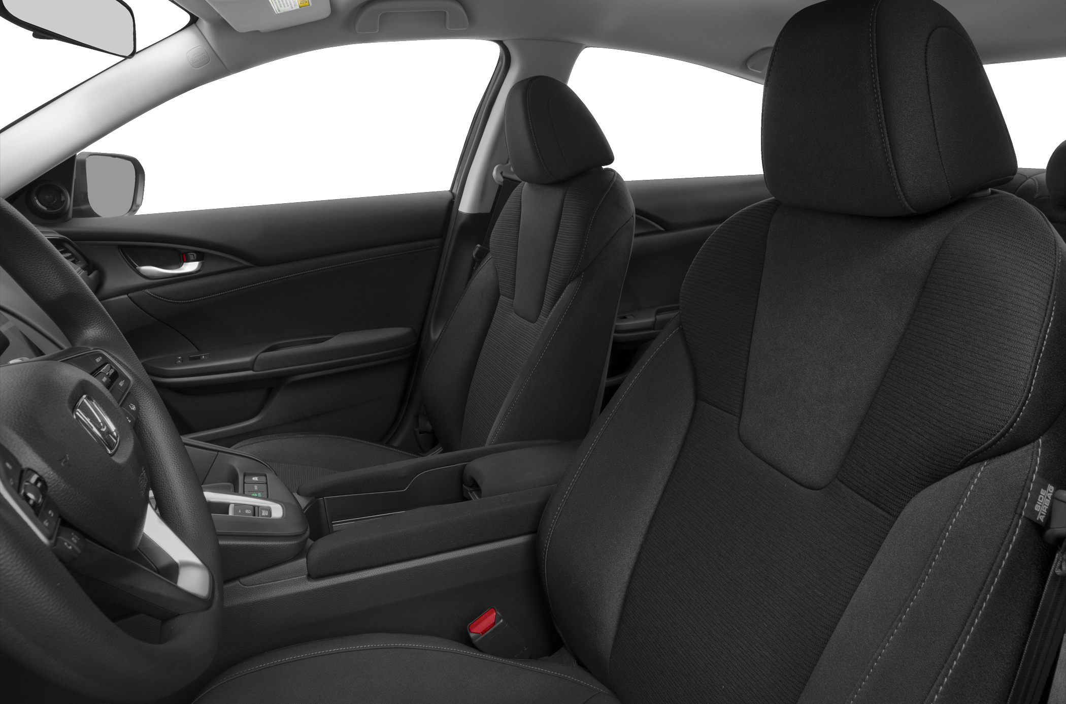 Front seats and dashboard interior with modern controls and ergonomic design
