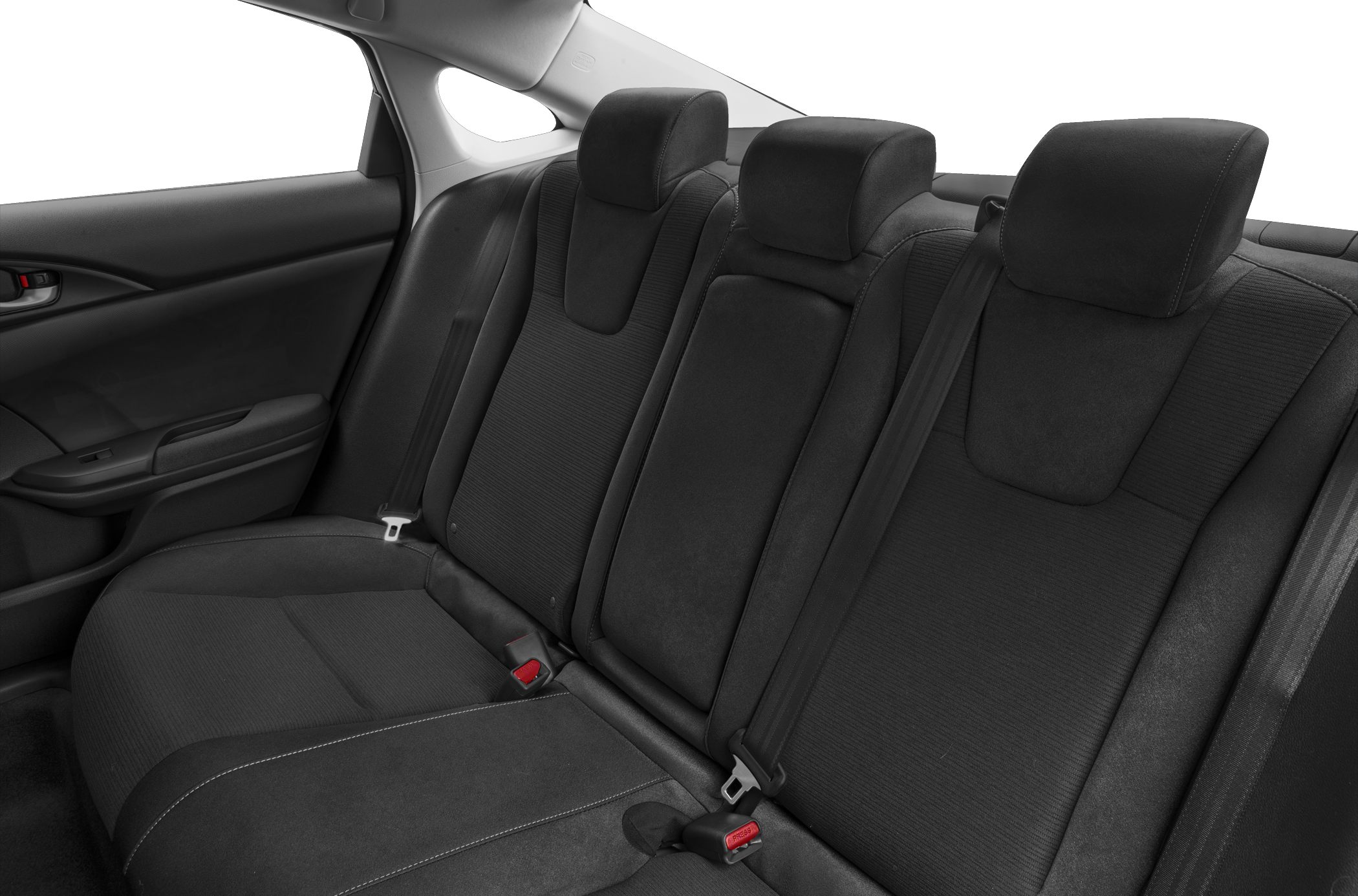 Spacious rear seats with headrests and seat belts
