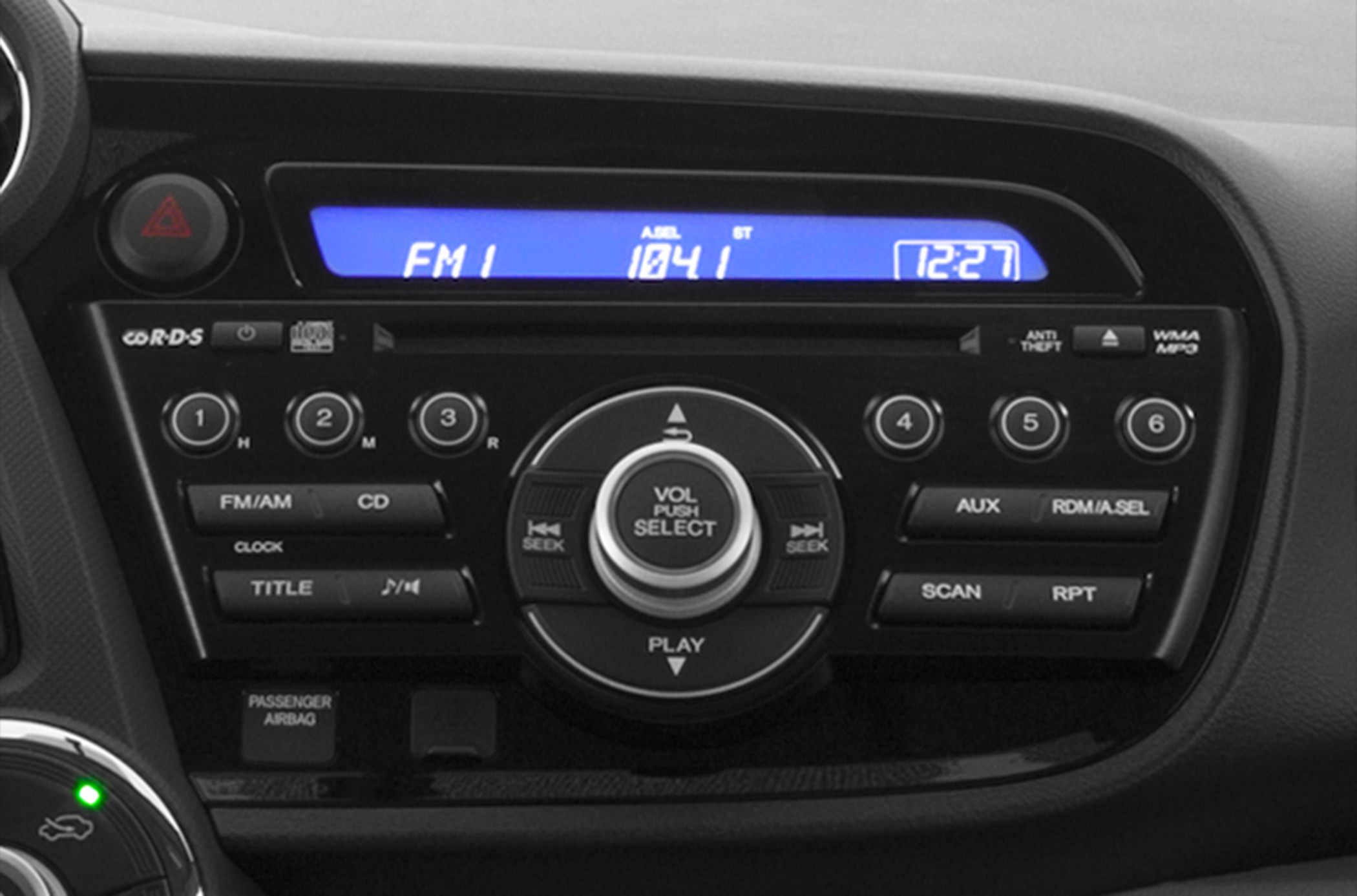 Car audio system with FM radio and digital clock display