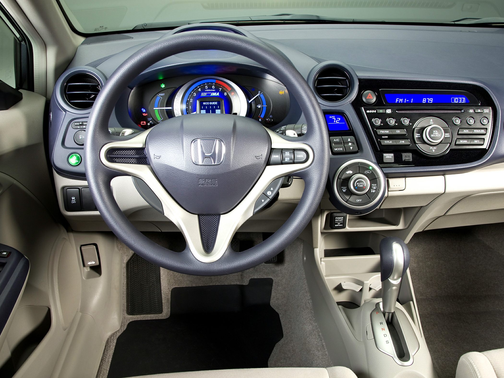 Steering wheel, dashboard, and center console with gear shift