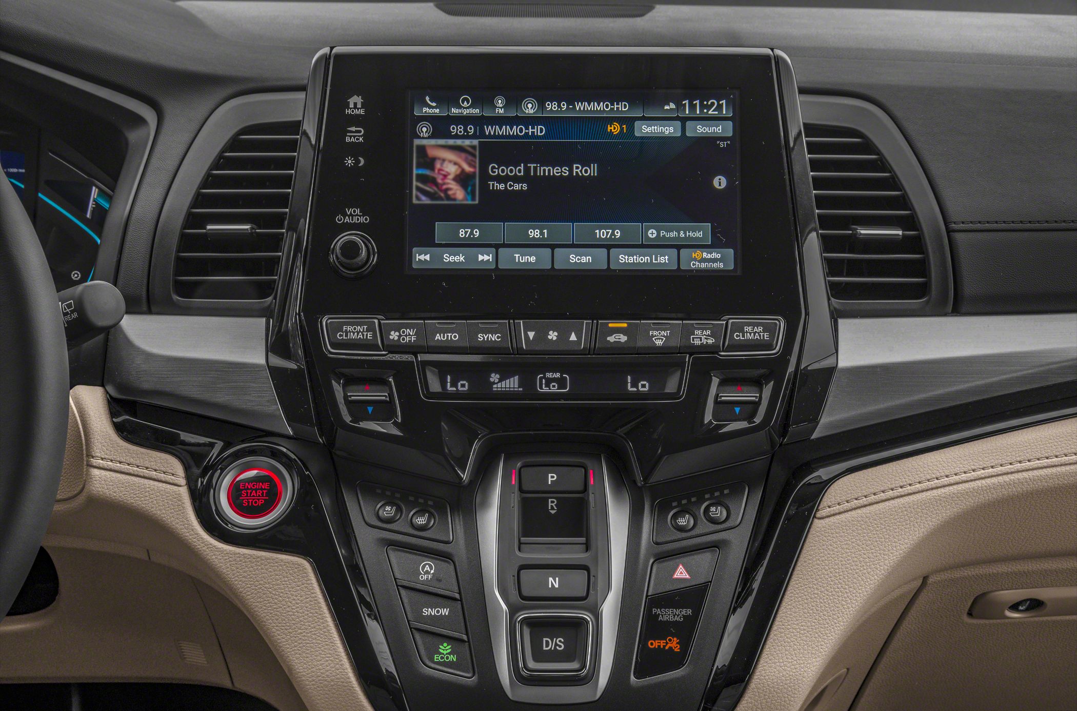 Touchscreen infotainment and button gear selector in center console