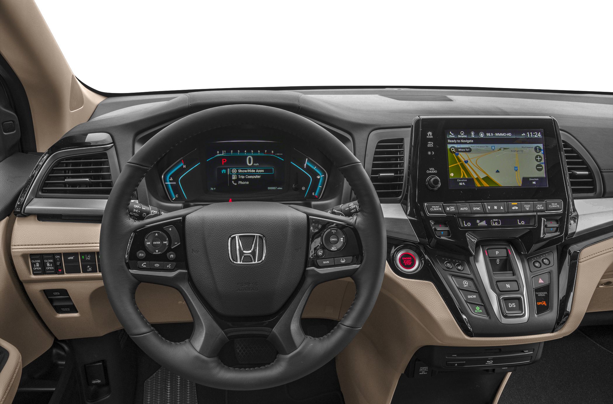 Digital dashboard, touchscreen navigation, steering wheel controls