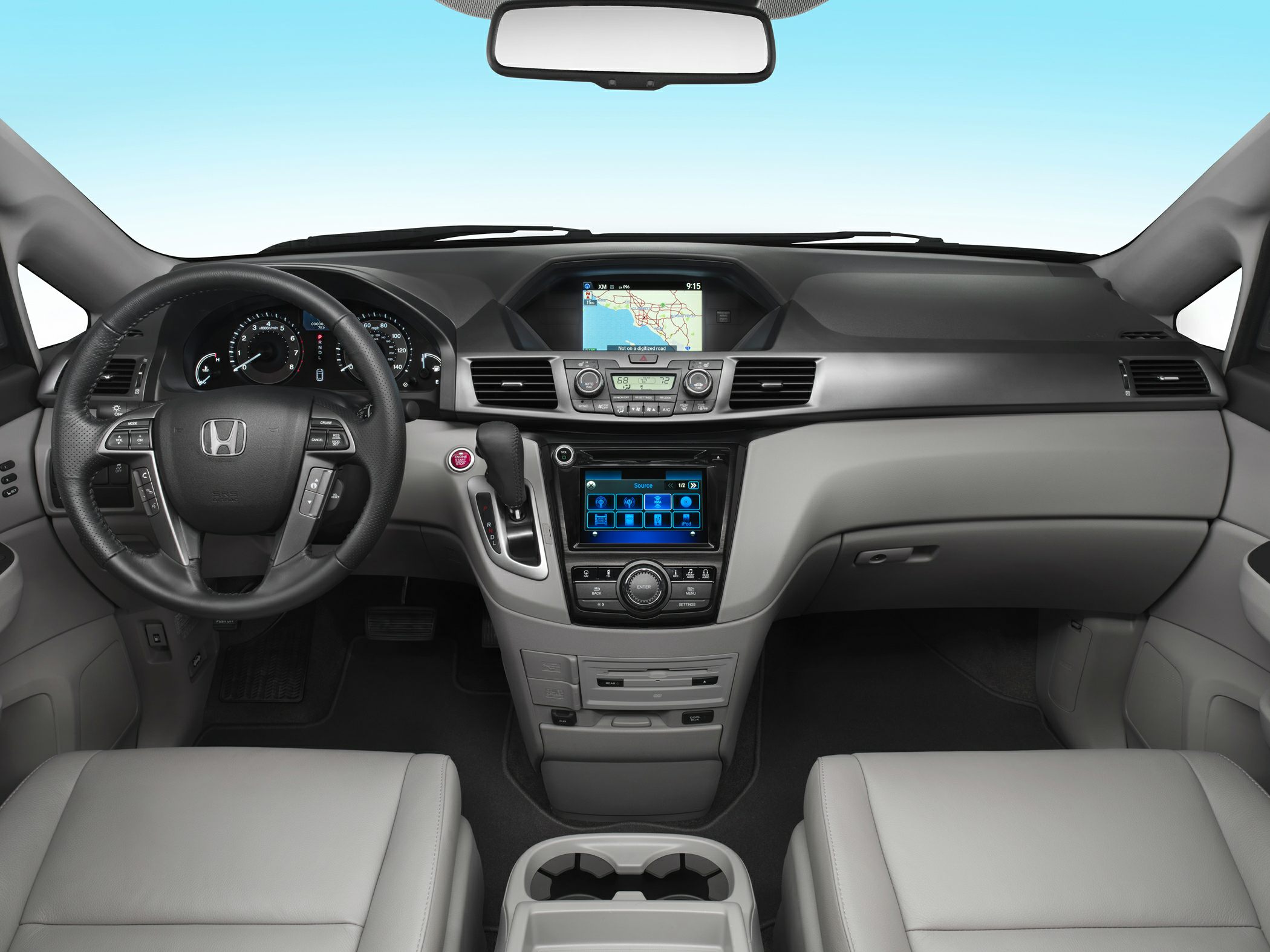 Modern car dashboard with touchscreen and navigation system