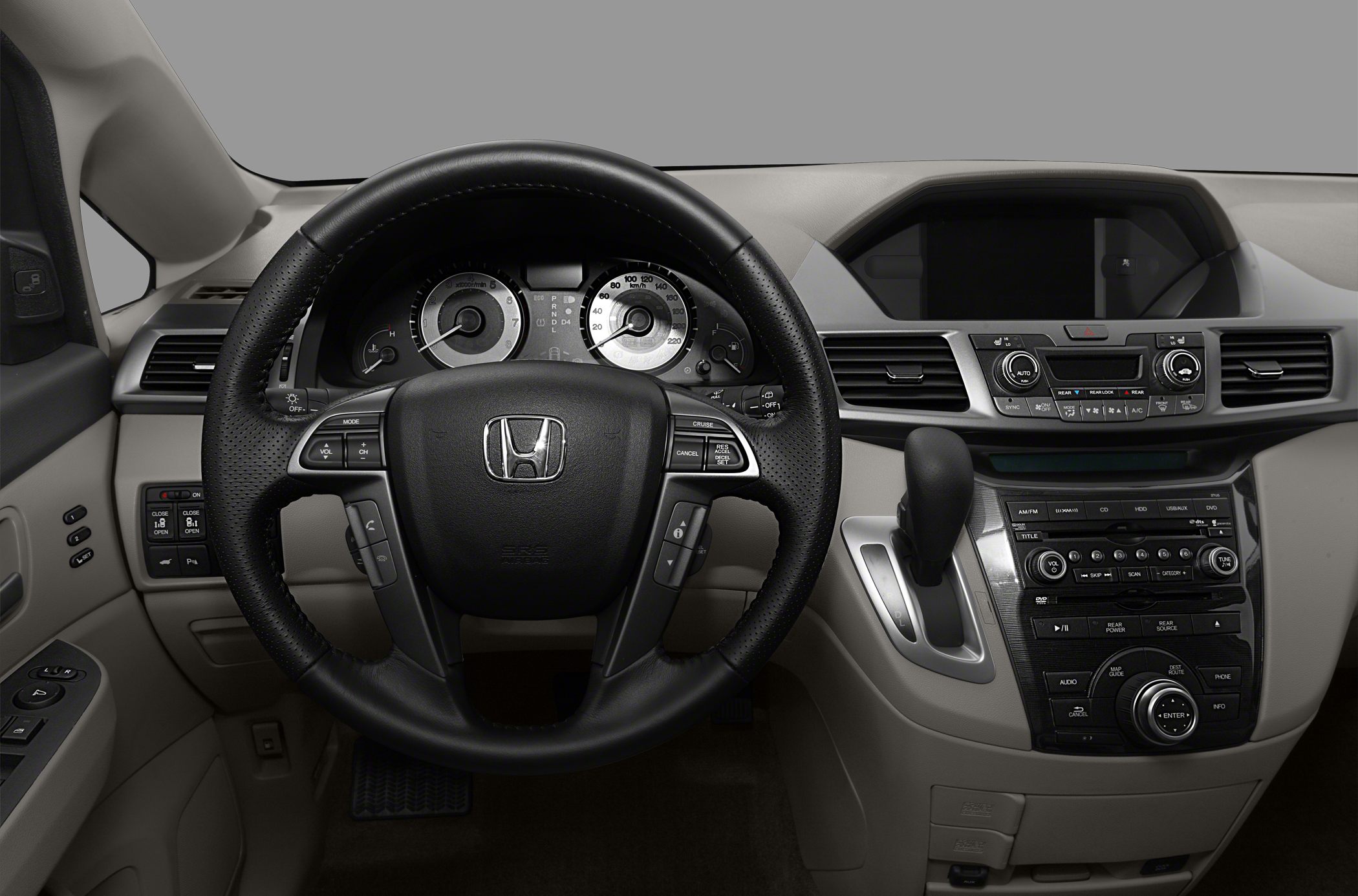 Dashboard and steering wheel with center console controls