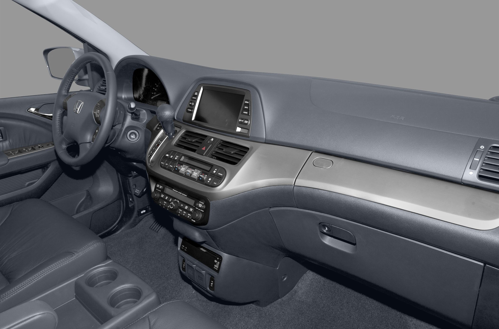 Dashboard and central control layout with infotainment and climate controls
