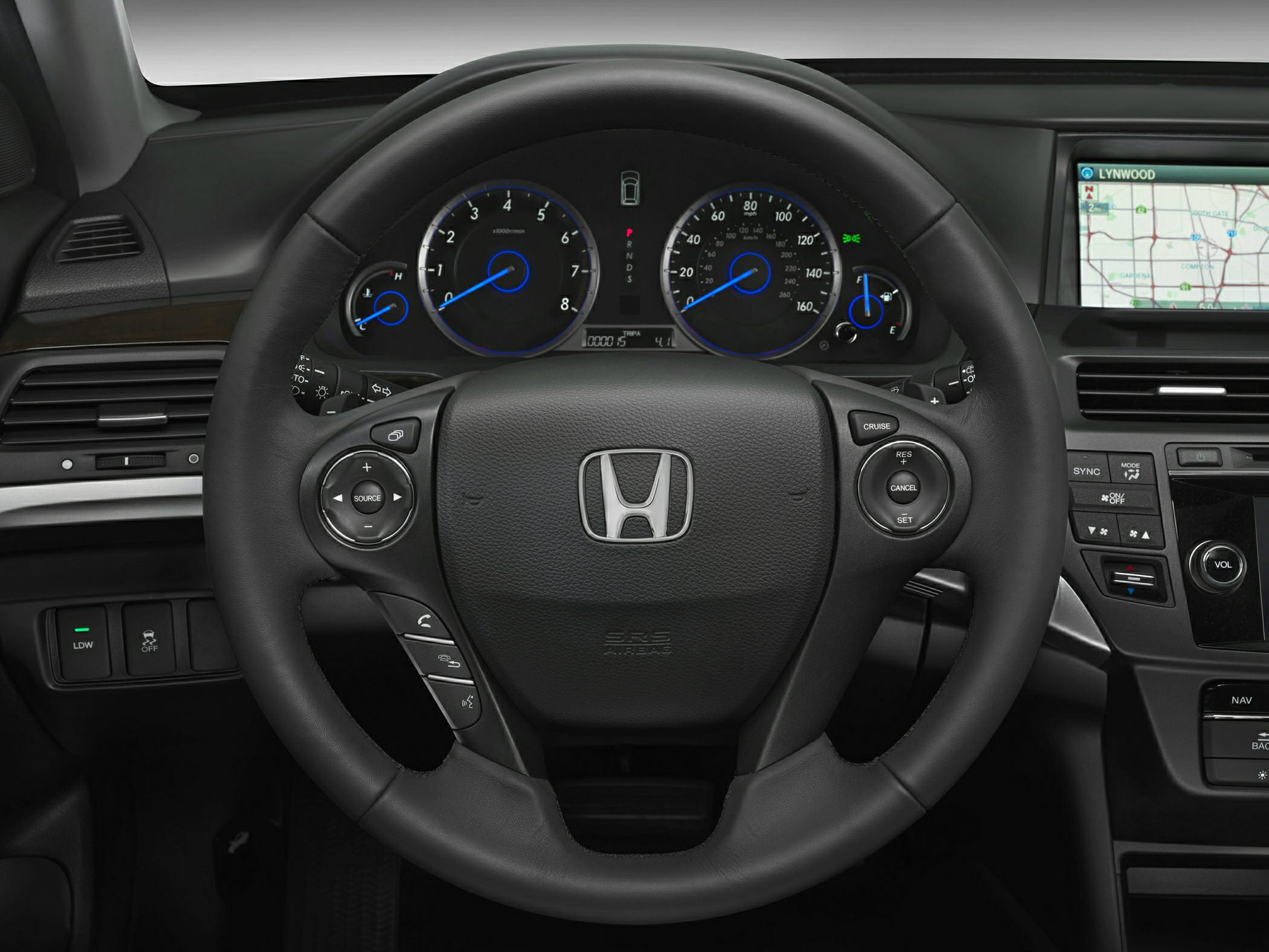Multifunction steering wheel and advanced instrument cluster with navigation screen
