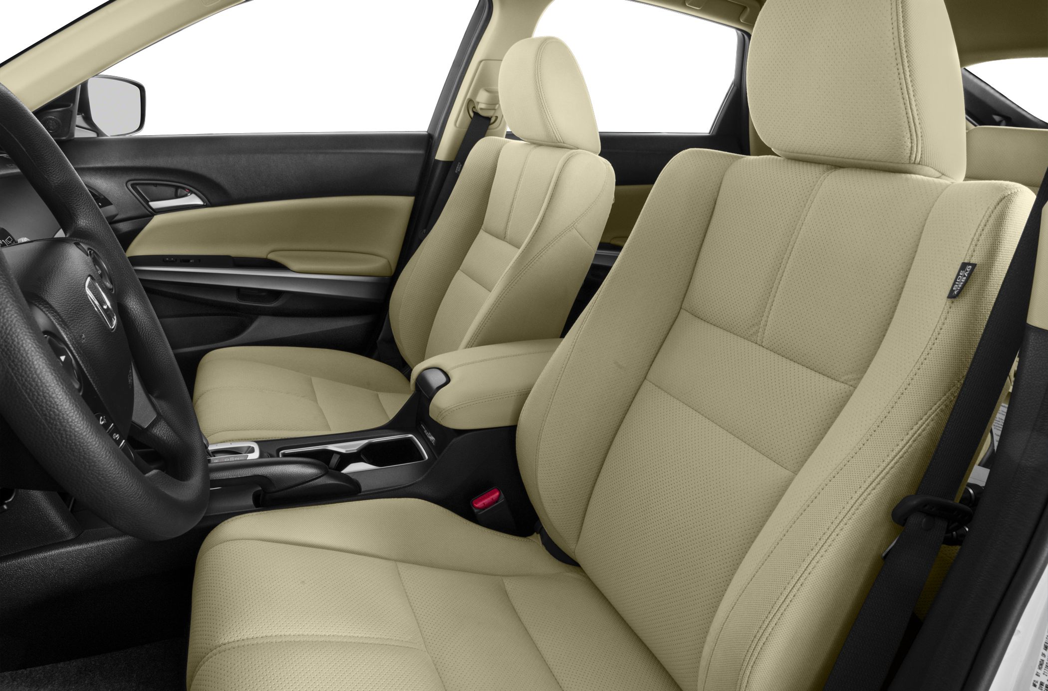 Beige leather front seats and door panel interior design