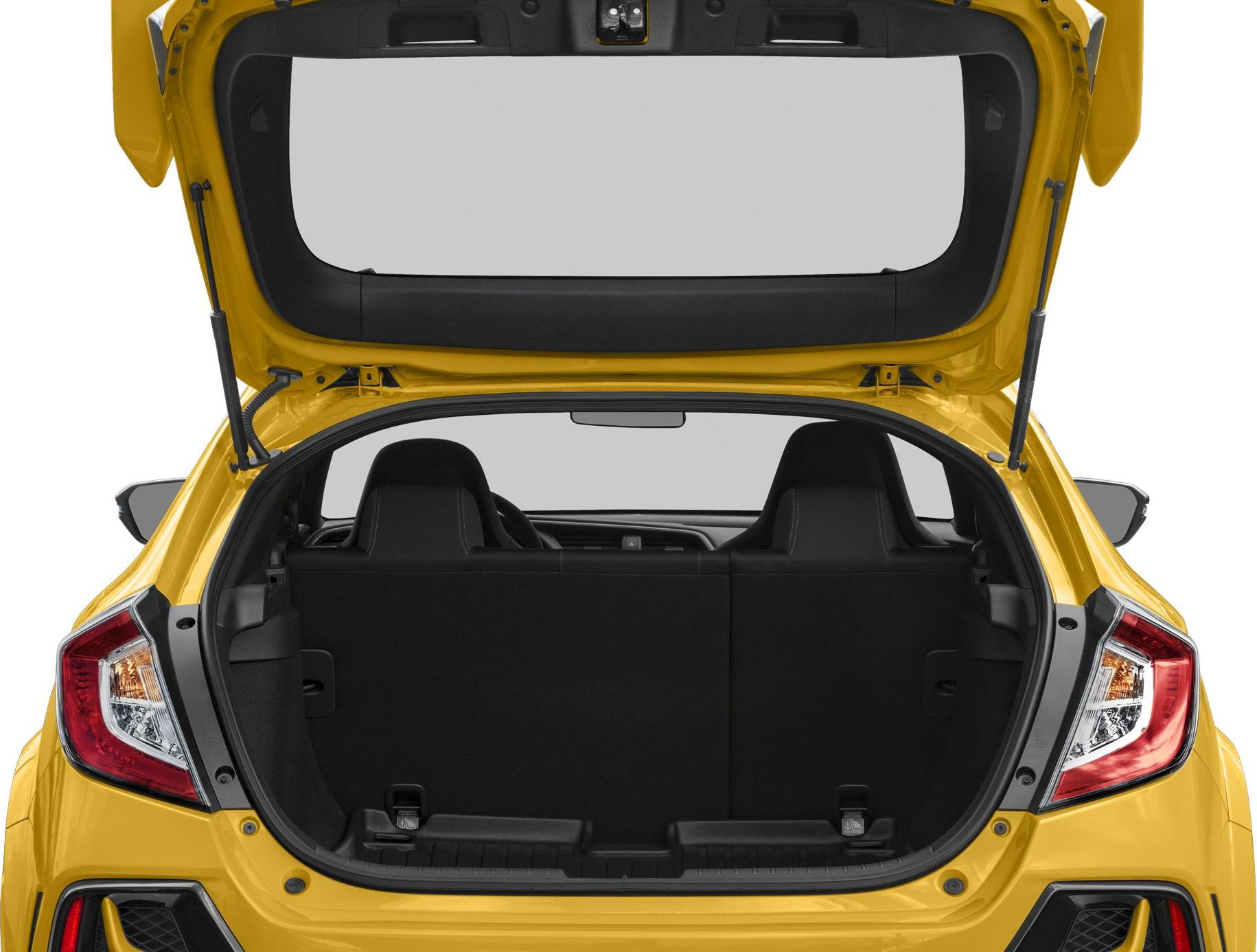 Rear hatchback cargo space with open trunk and rear seats.
