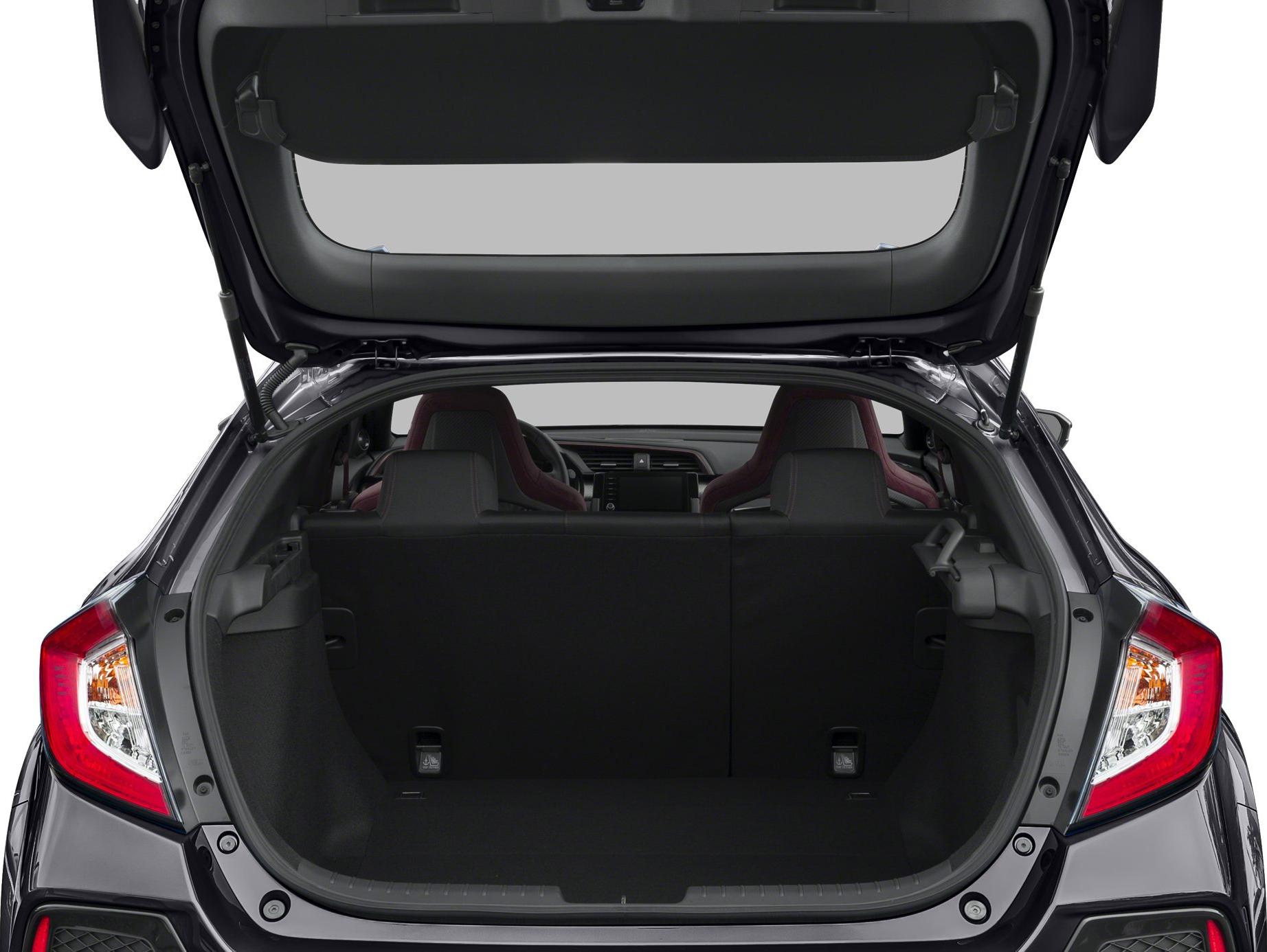 Open rear hatch with spacious cargo area and visible front seats