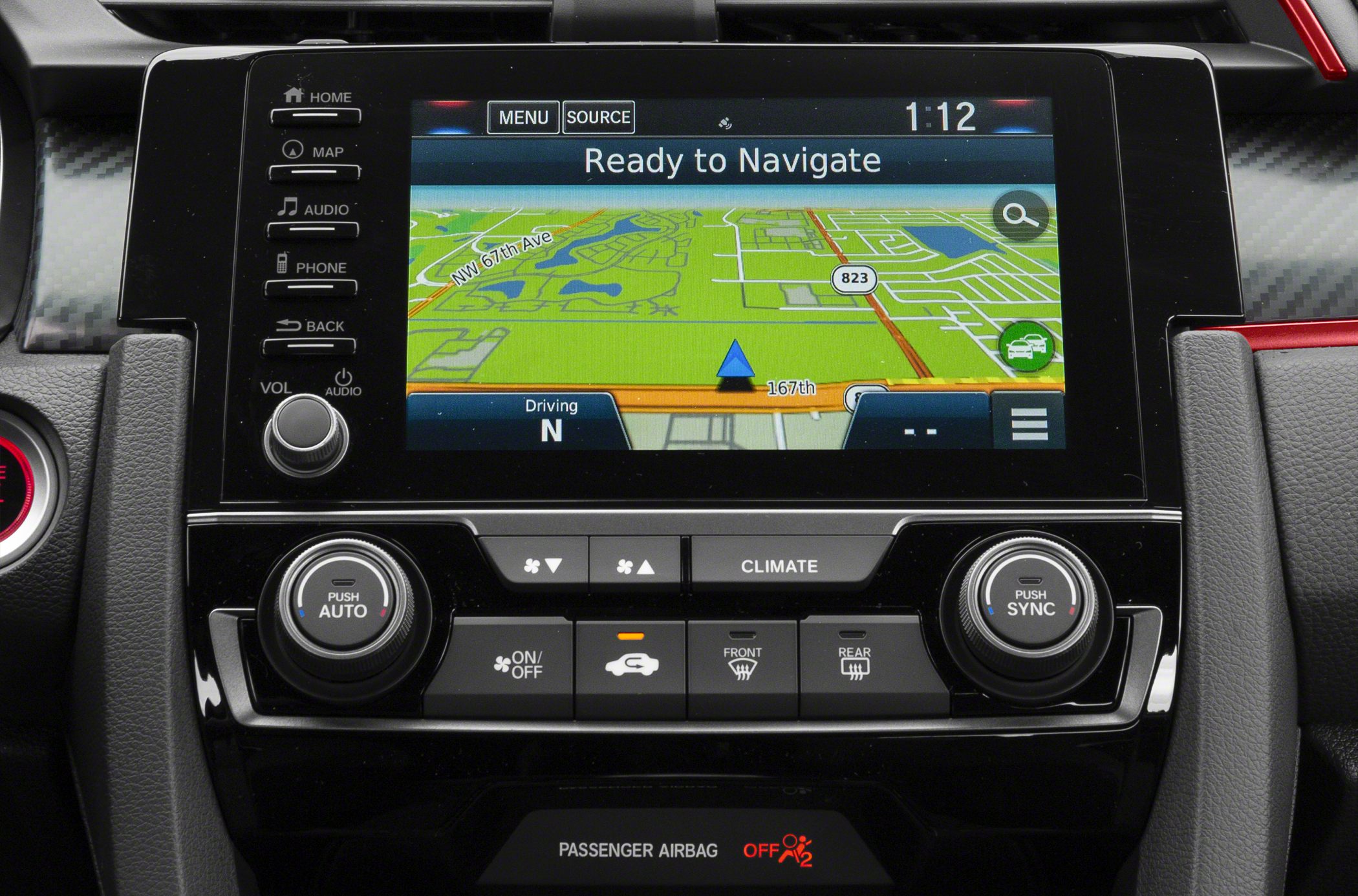 Car navigation screen with dual-zone climate control interface