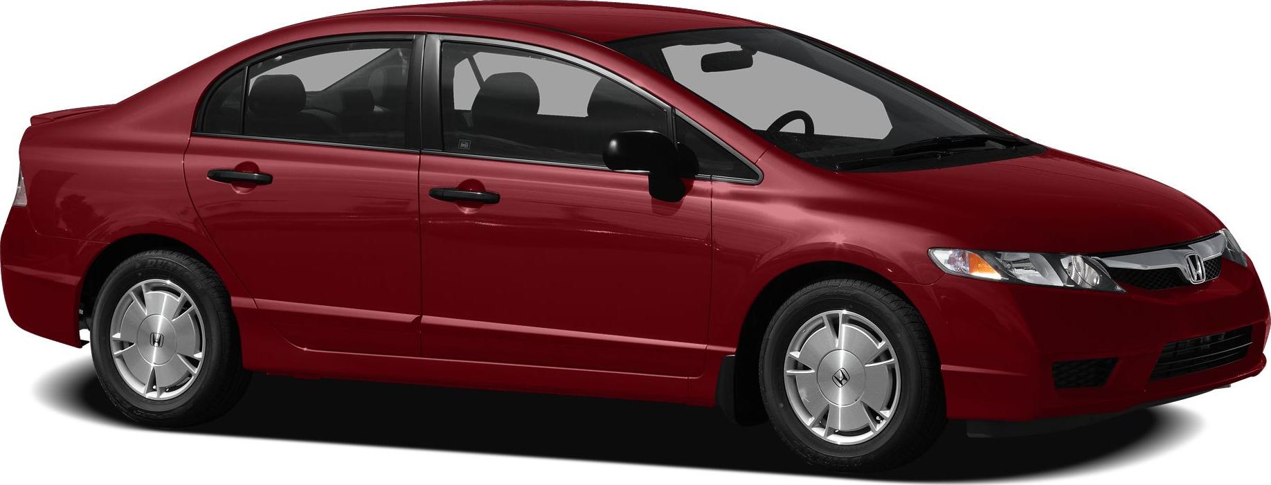 Side profile of a red 4-door sedan with steel wheels and black mirror caps.