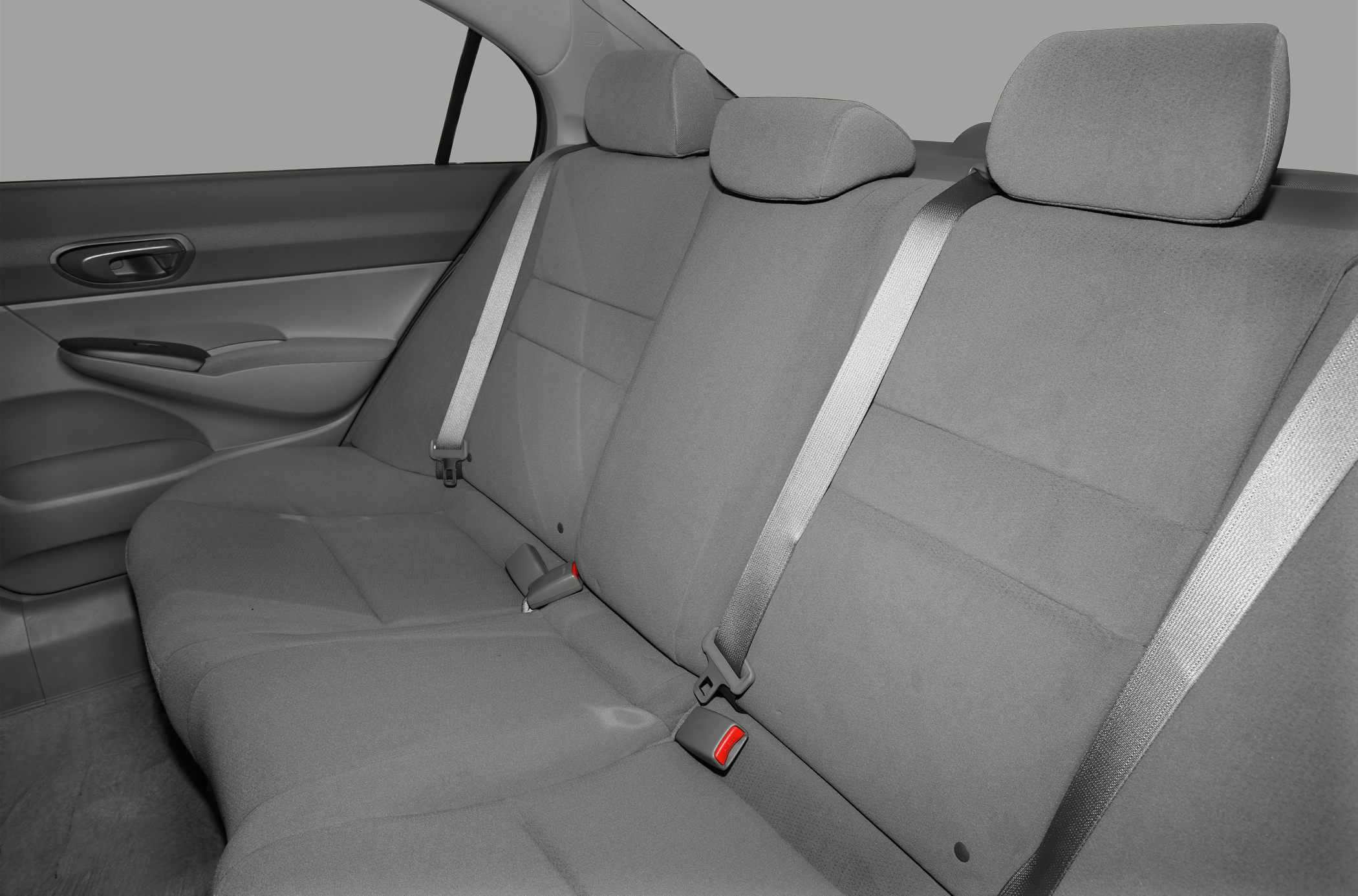 Rear fabric seats with seat belts and door panel interior