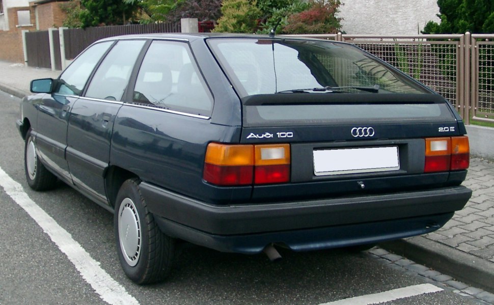 Rear view of a classic hatchback station wagon with distinctive taillights and rear spoiler