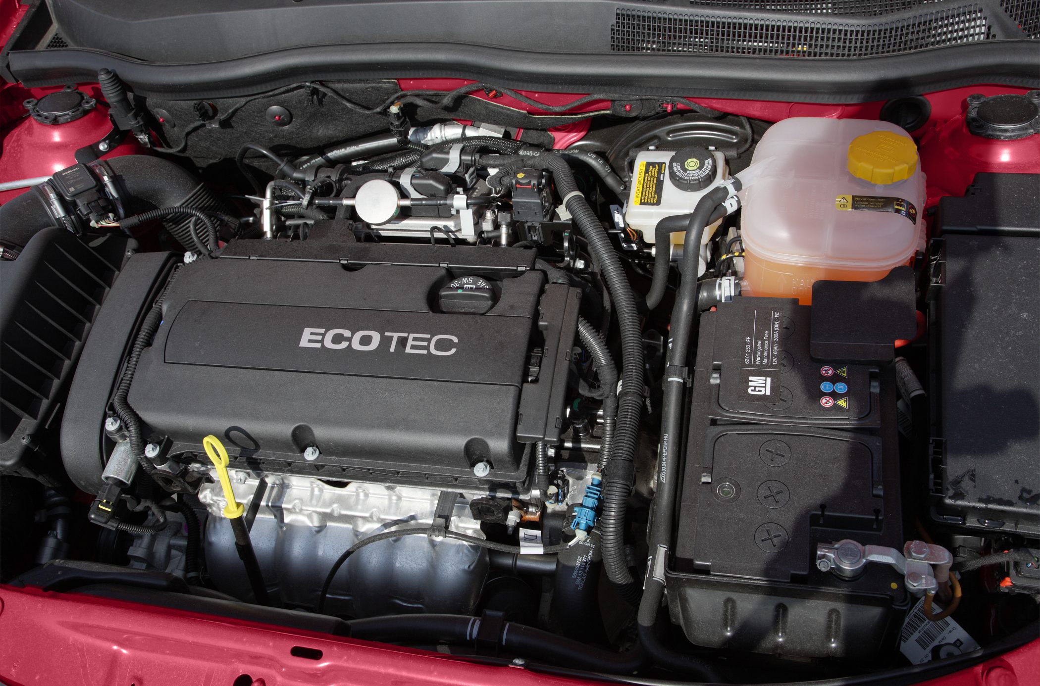 ECOTEC engine with battery and coolant reservoir under hood